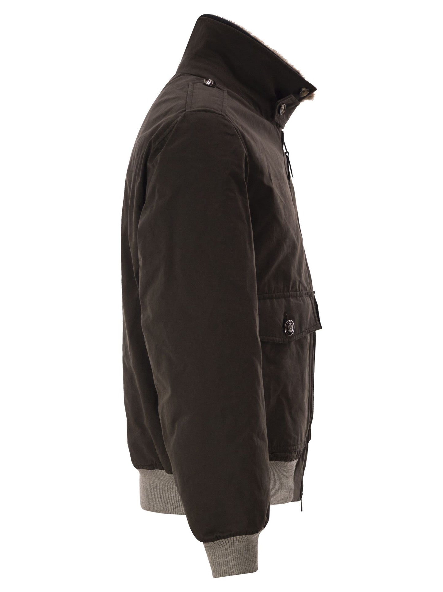 Brunello Cucinelli Men Padded Bomber Jacket With Shearling Collar And Tailored Details BRUNELLO CUCINELLI