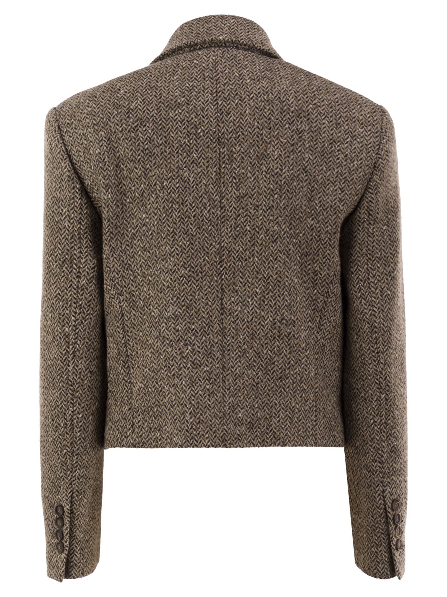 Brunello Cucinelli Women Double-Breasted Herringbone Blazer With Subtle Shimmer