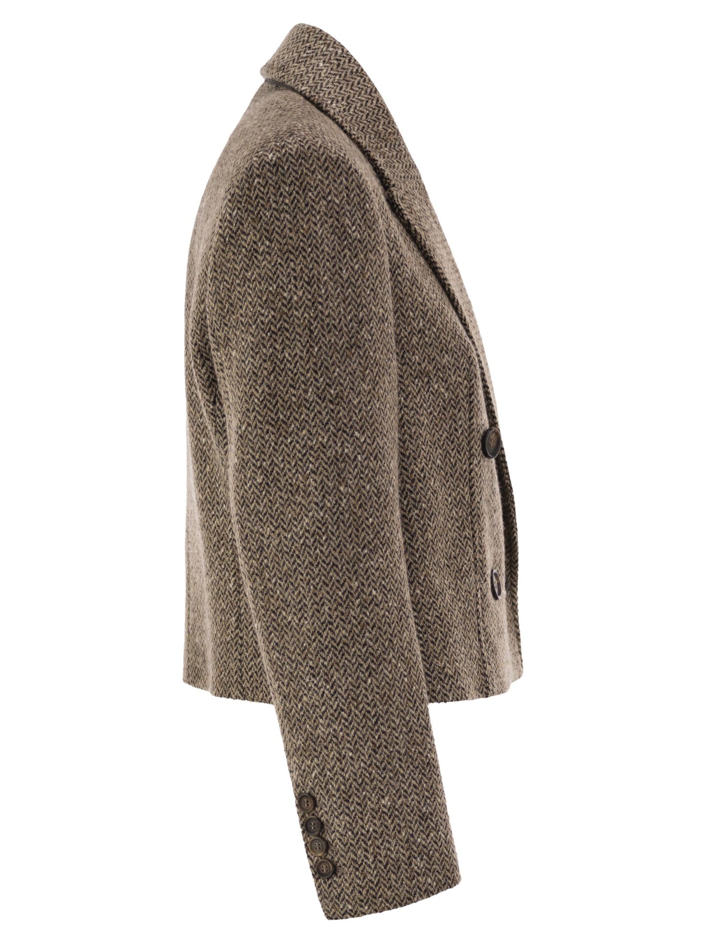 Brunello Cucinelli Women Double-Breasted Herringbone Blazer With Subtle Shimmer
