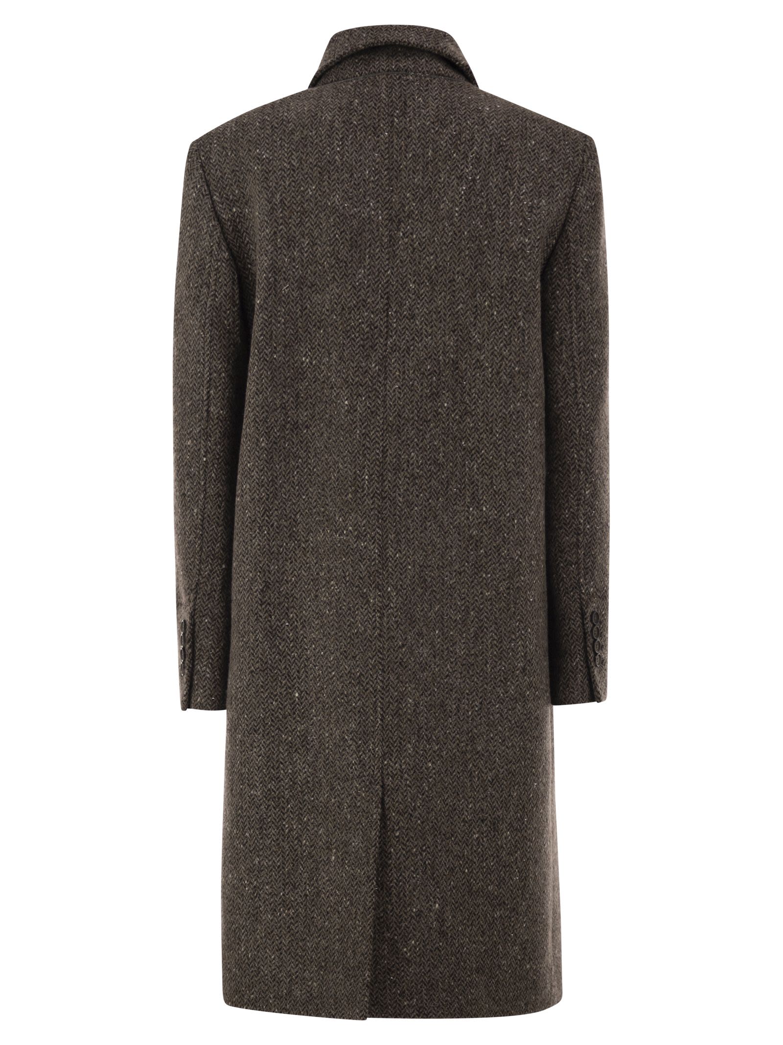 Brunello Cucinelli Women Double-Breasted Herringbone Tweed Coat With Sequins BRUNELLO CUCINELLI