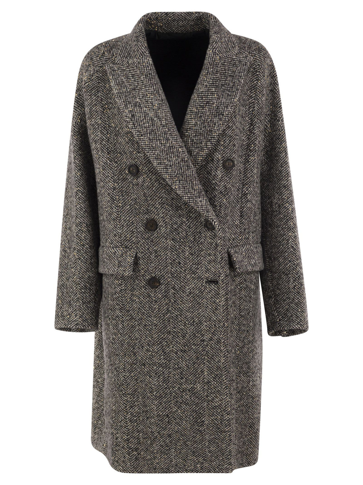 Brunello Cucinelli Women Double-Breasted Herringbone Wool Coat With Sequins BRUNELLO CUCINELLI