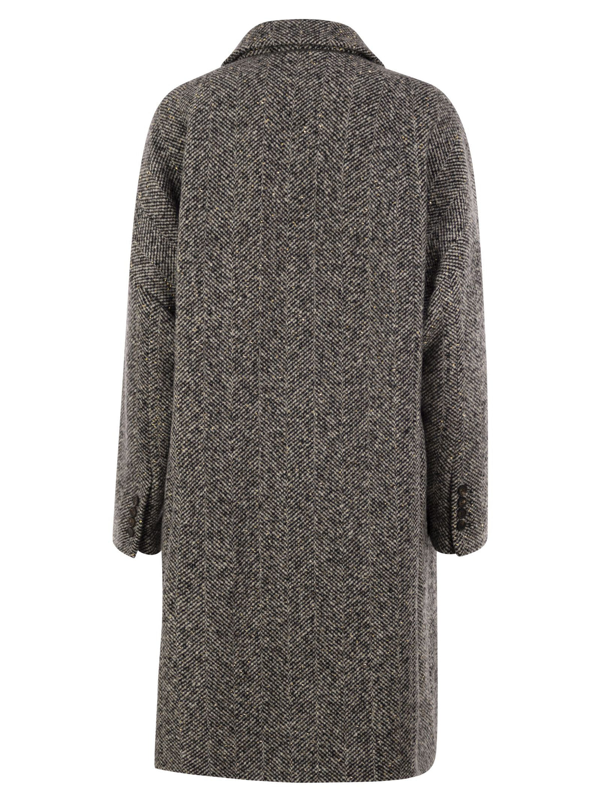 Brunello Cucinelli Women Double-Breasted Herringbone Wool Coat With Sequins BRUNELLO CUCINELLI