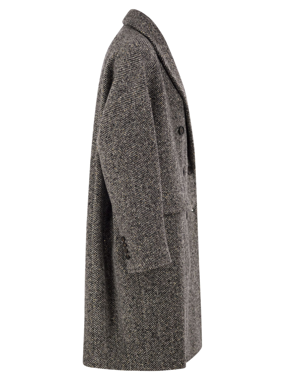 Brunello Cucinelli Women Double-Breasted Herringbone Wool Coat With Sequins BRUNELLO CUCINELLI