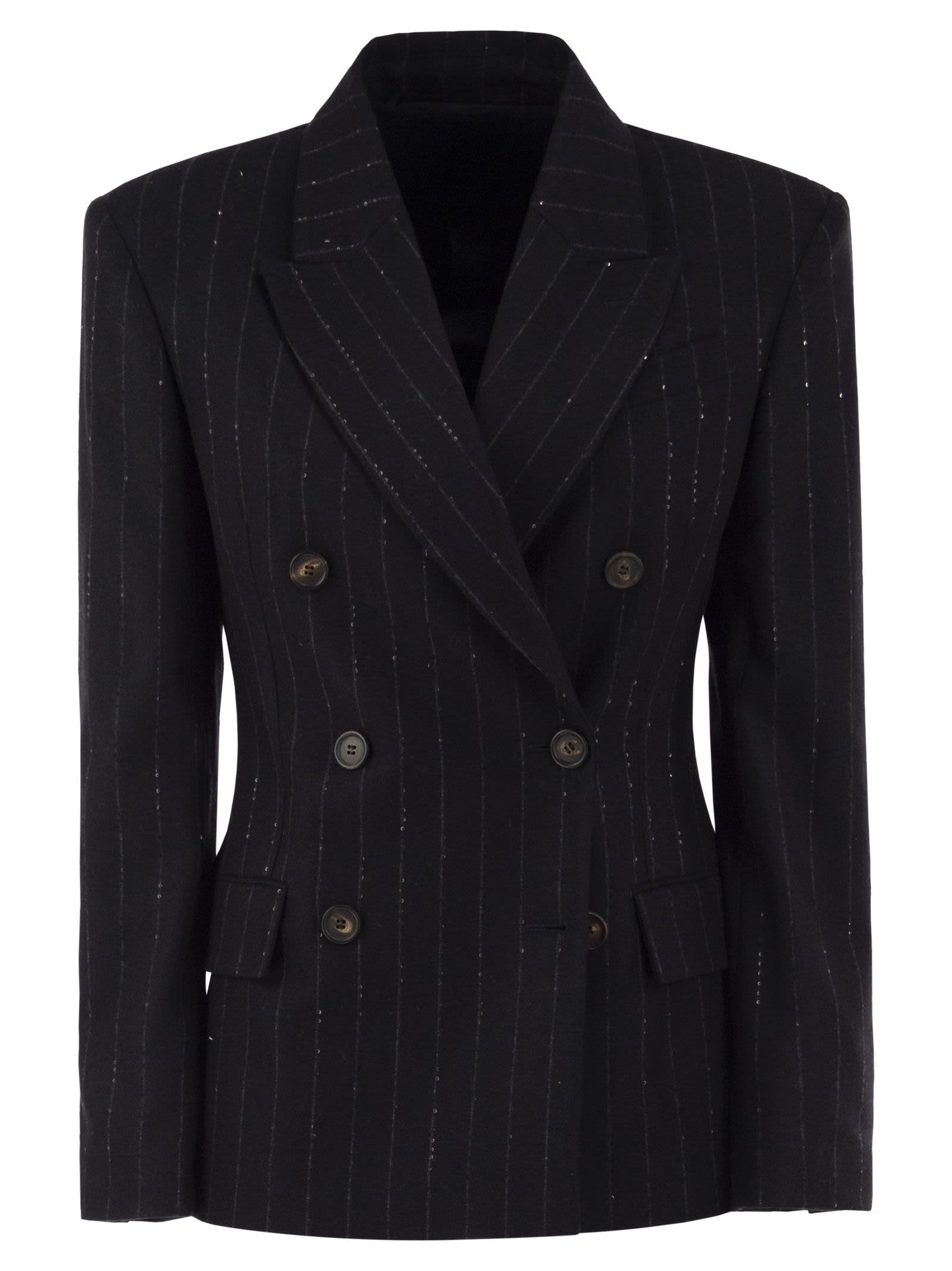 Brunello Cucinelli Women Double-Breasted Pinstripe Blazer With Sequins BRUNELLO CUCINELLI
