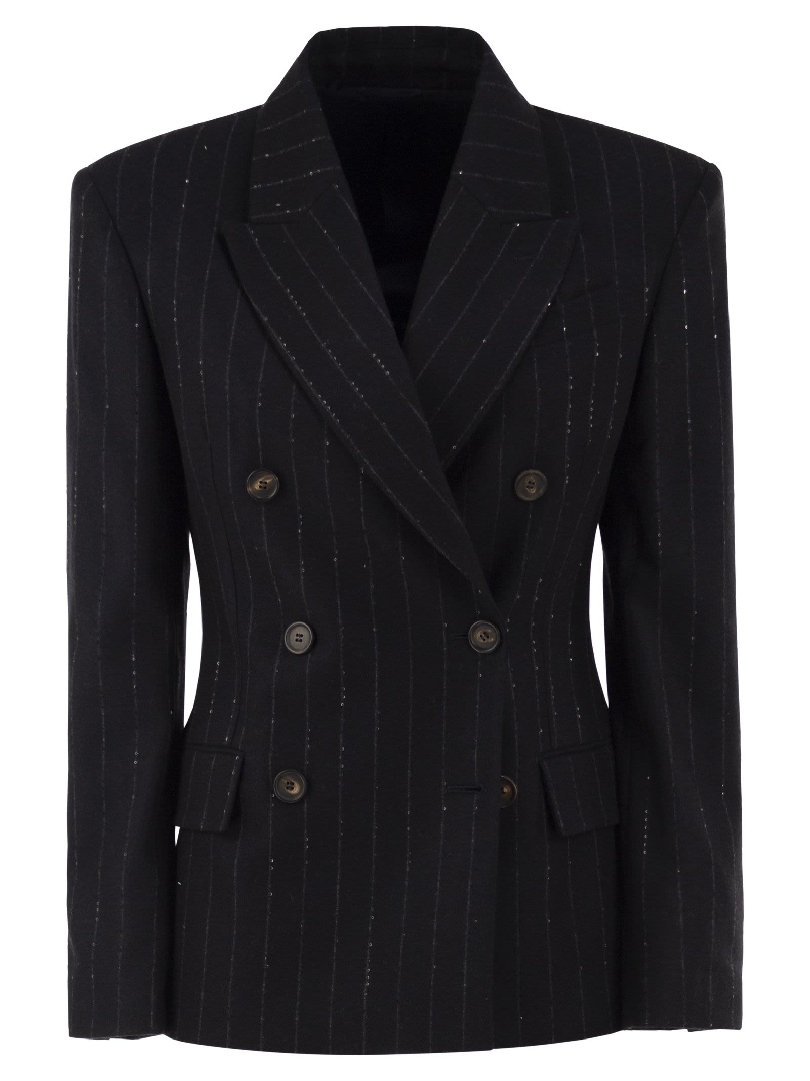 Brunello Cucinelli Women Double-Breasted Pinstripe Blazer With Sequins BRUNELLO CUCINELLI