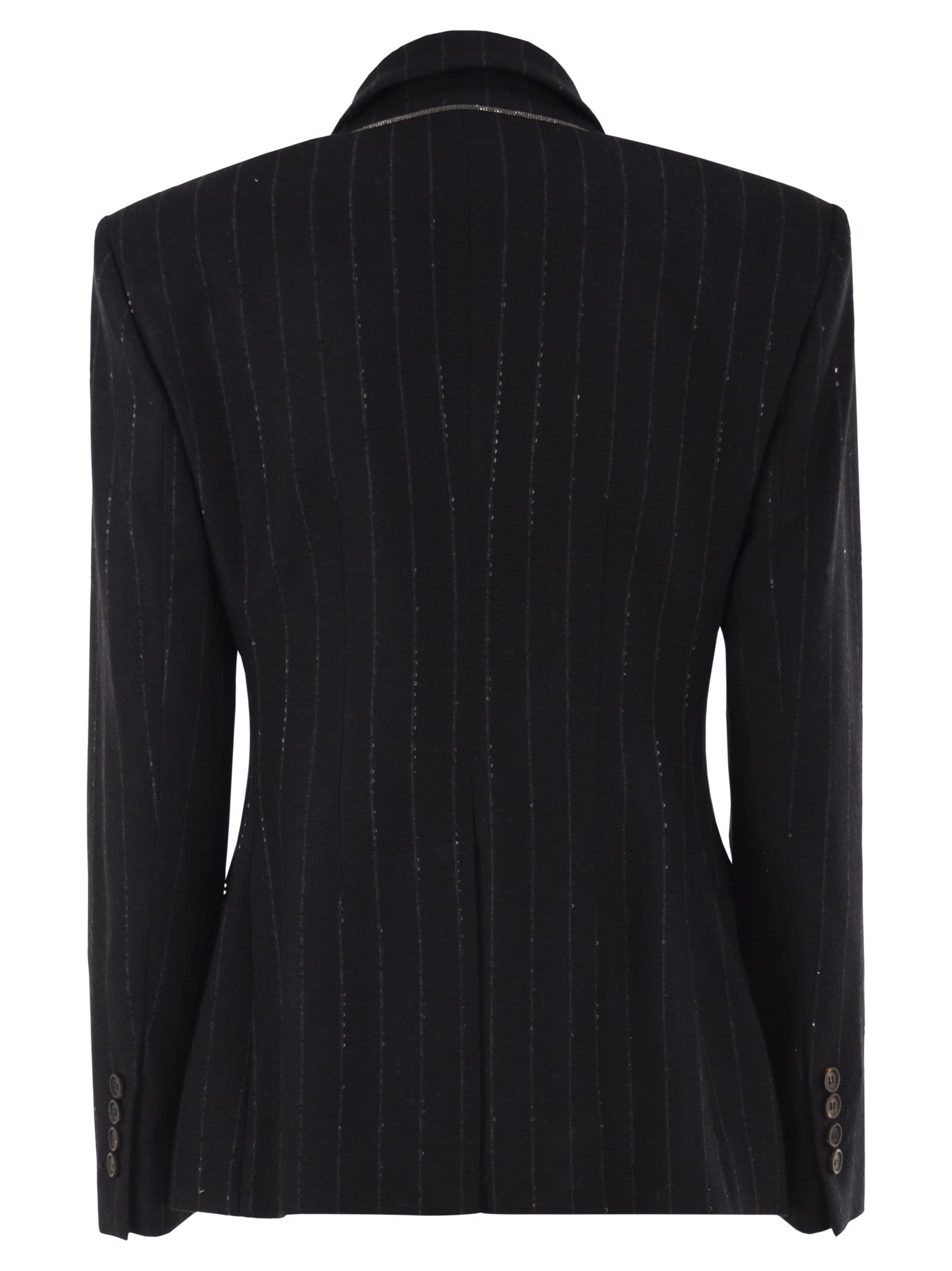 Brunello Cucinelli Women Double-Breasted Pinstripe Blazer With Sequins BRUNELLO CUCINELLI