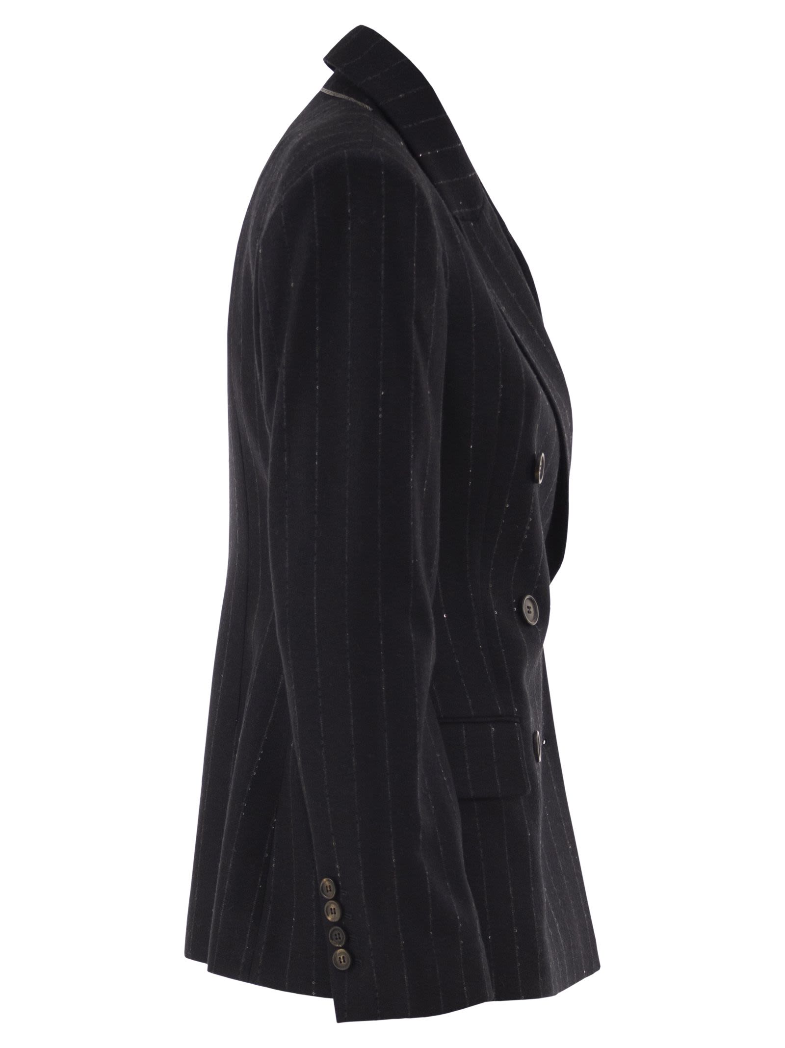 Brunello Cucinelli Women Double-Breasted Pinstripe Blazer With Sequins BRUNELLO CUCINELLI
