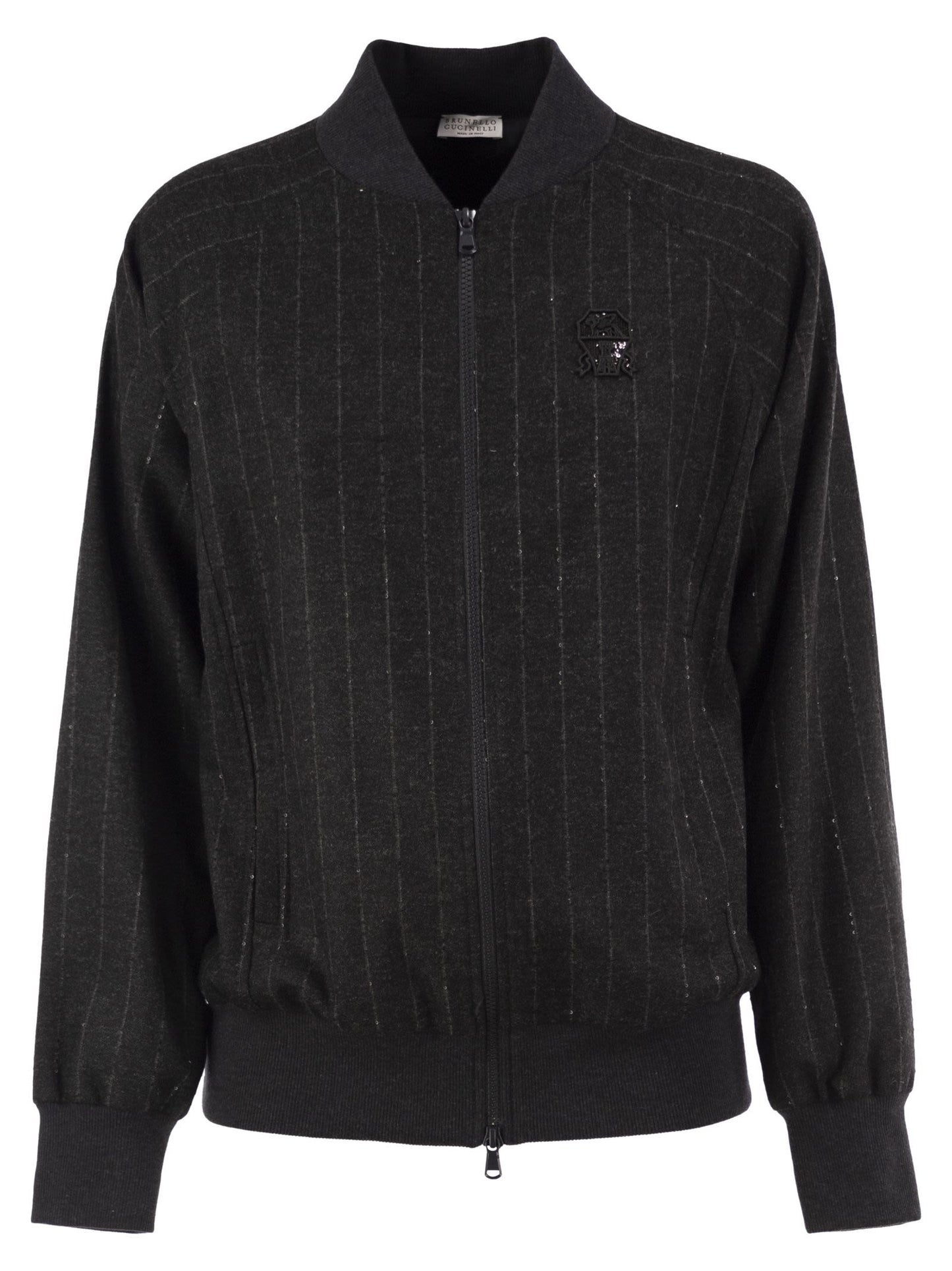 Brunello Cucinelli Women Pinstripe Wool-Blend Bomber Jacket With Shimmering Details BRUNELLO CUCINELLI