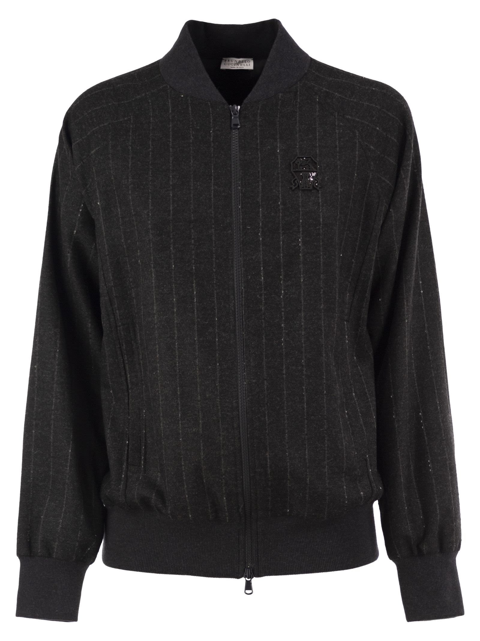 Brunello Cucinelli Women Pinstripe Wool-Blend Bomber Jacket With Shimmering Details BRUNELLO CUCINELLI