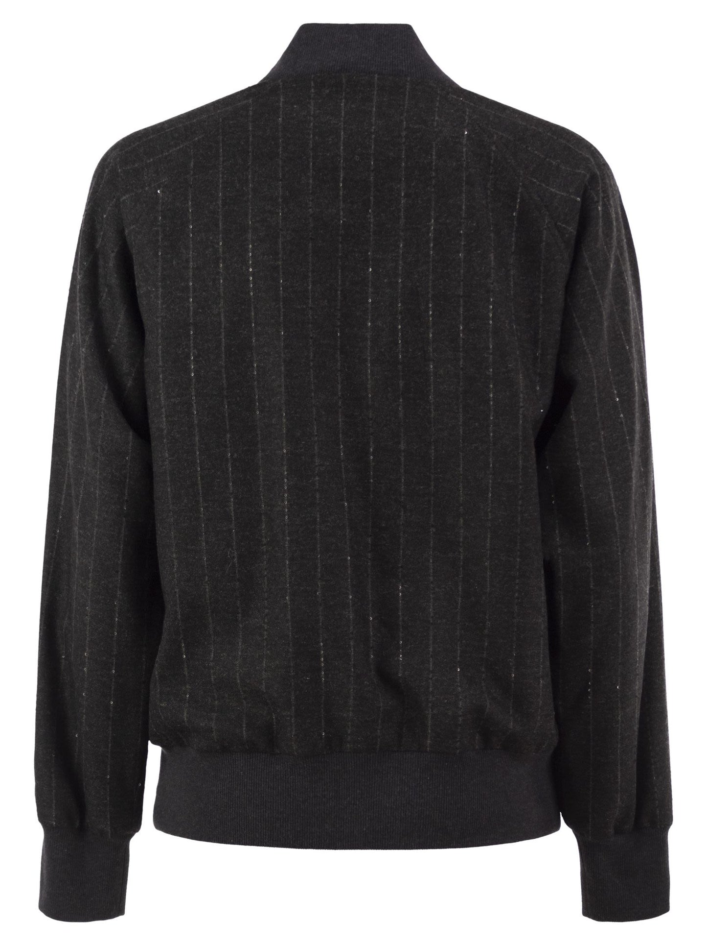 Brunello Cucinelli Women Pinstripe Wool-Blend Bomber Jacket With Shimmering Details BRUNELLO CUCINELLI