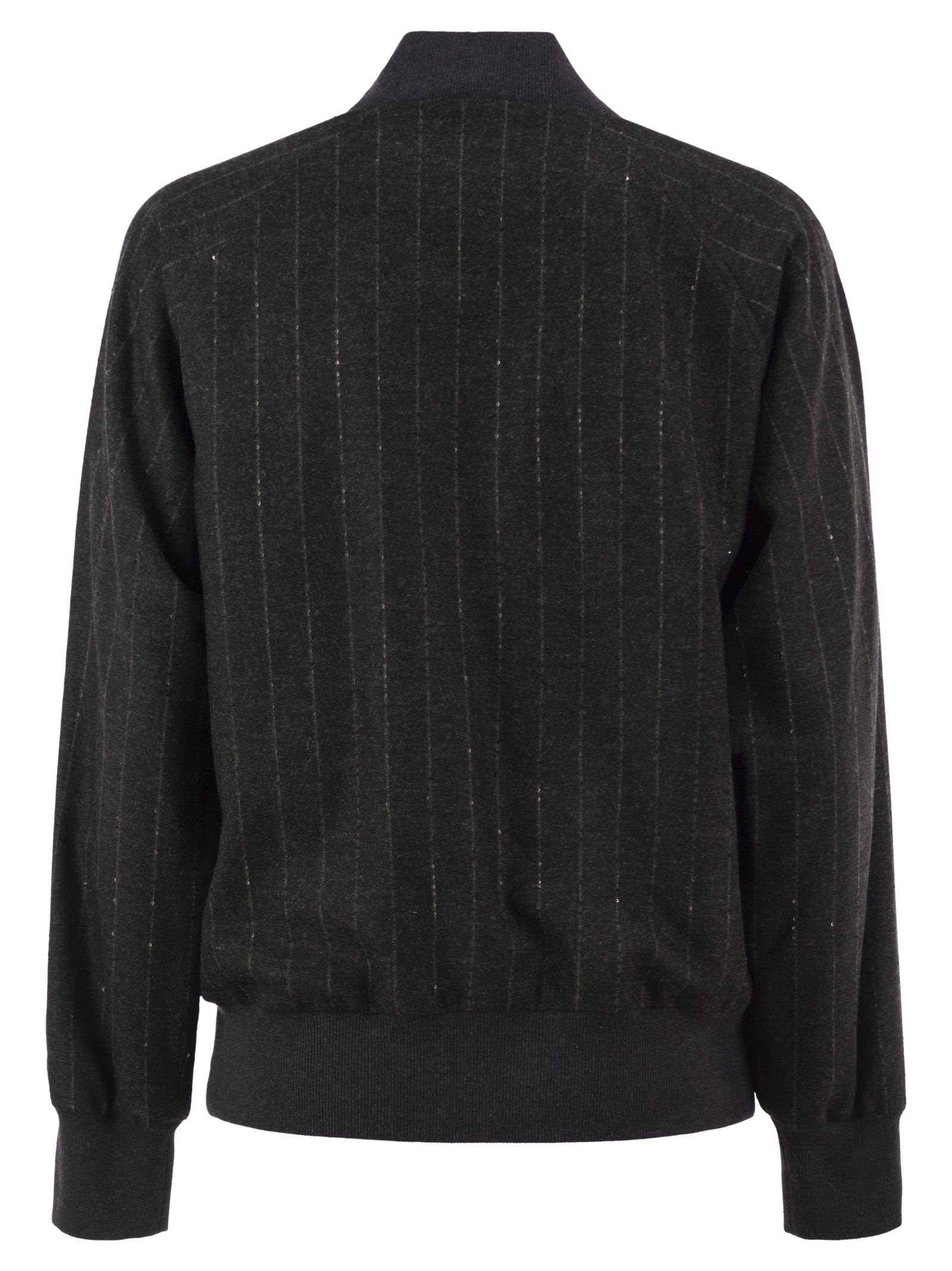 Brunello Cucinelli Women Pinstripe Wool-Blend Bomber Jacket With Shimmering Details BRUNELLO CUCINELLI