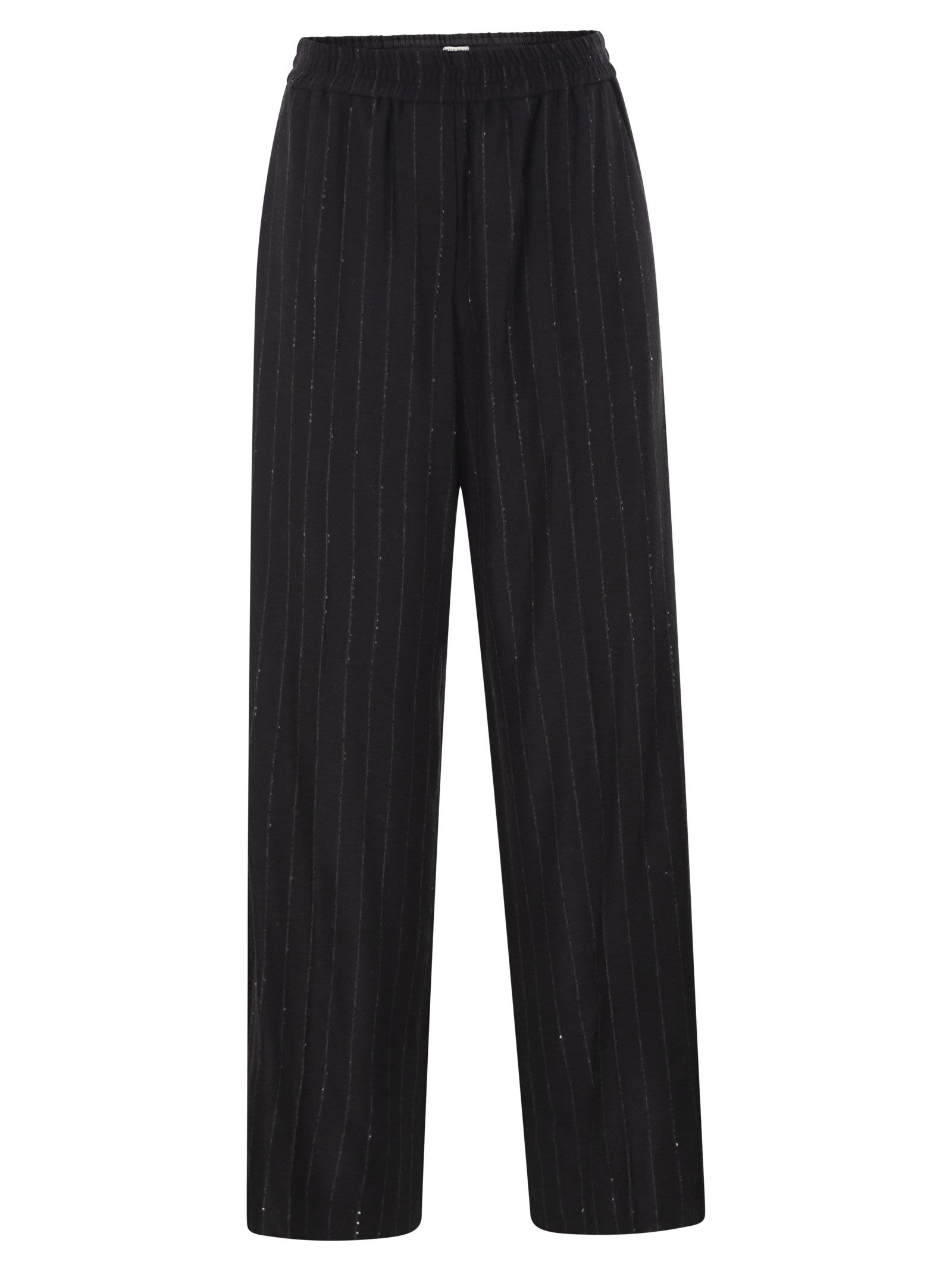Brunello Cucinelli Women Pinstripe Trousers With Sequins And Elasticated Waist BRUNELLO CUCINELLI