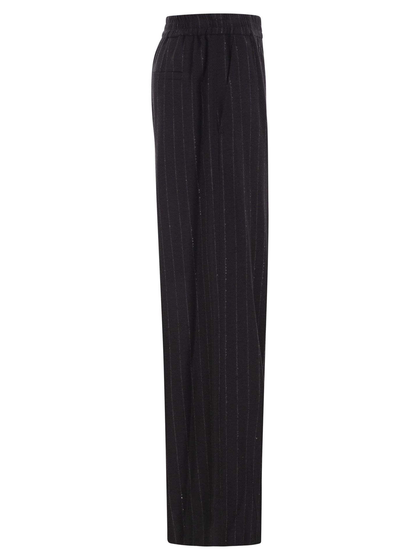 Brunello Cucinelli Women Pinstripe Trousers With Sequins And Elasticated Waist BRUNELLO CUCINELLI
