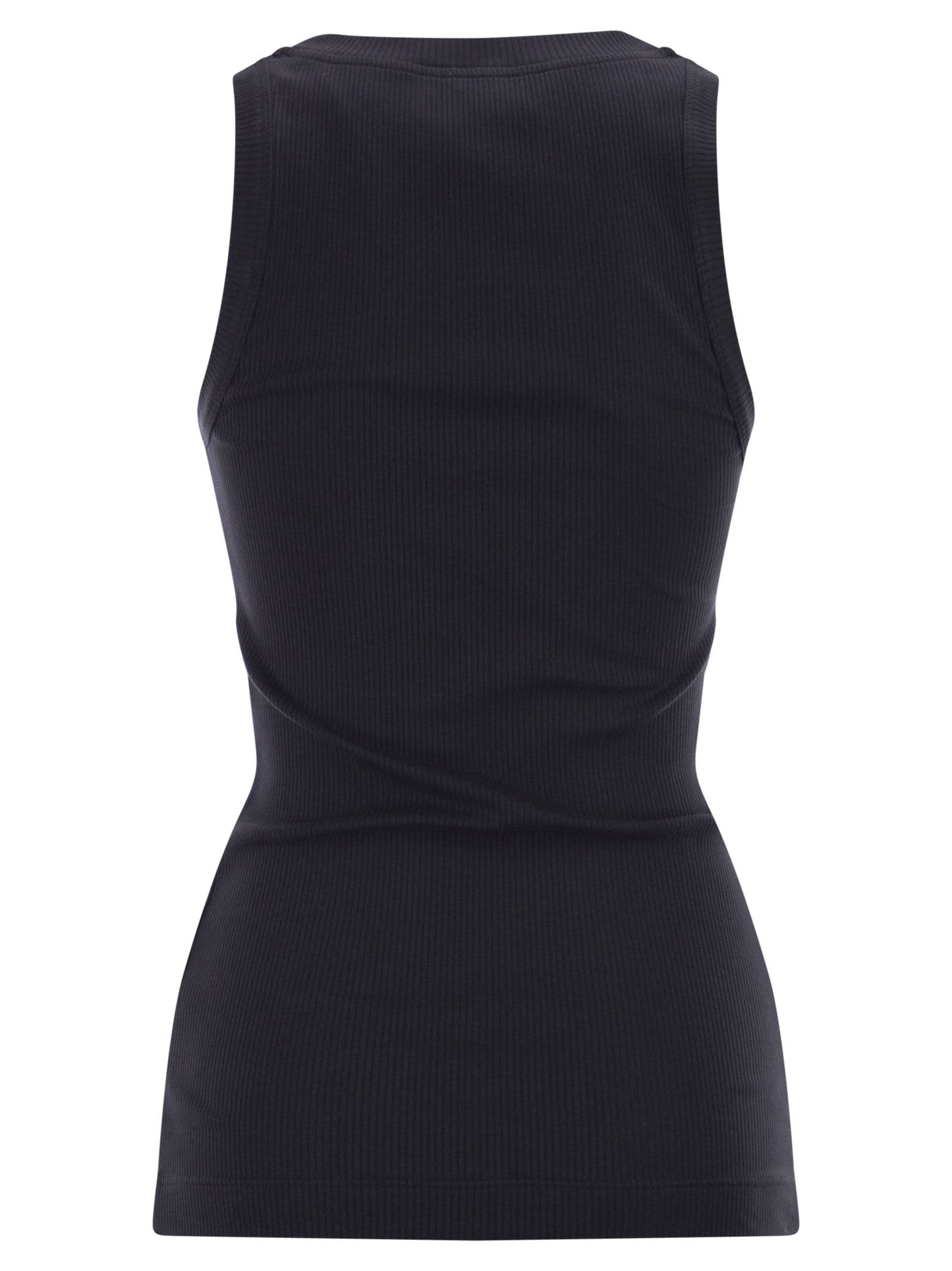 Brunello Cucinelli Women Sleeveless Ribbed Top In Stretch Cotton With Jewelled Trim BRUNELLO CUCINELLI