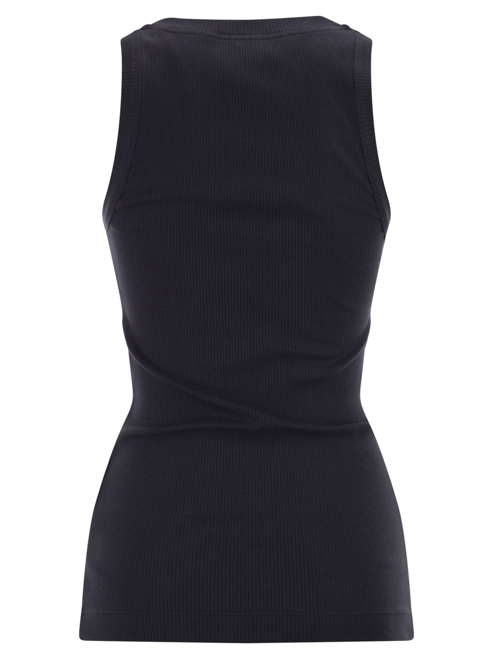 Brunello Cucinelli Women Sleeveless Ribbed Top In Stretch Cotton With Jewelled Trim BRUNELLO CUCINELLI
