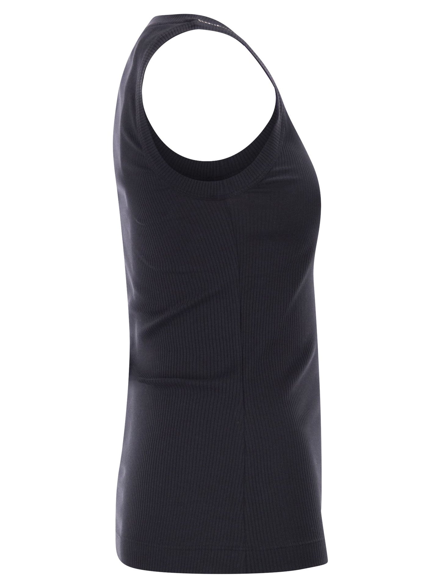Brunello Cucinelli Women Sleeveless Ribbed Top In Stretch Cotton With Jewelled Trim BRUNELLO CUCINELLI