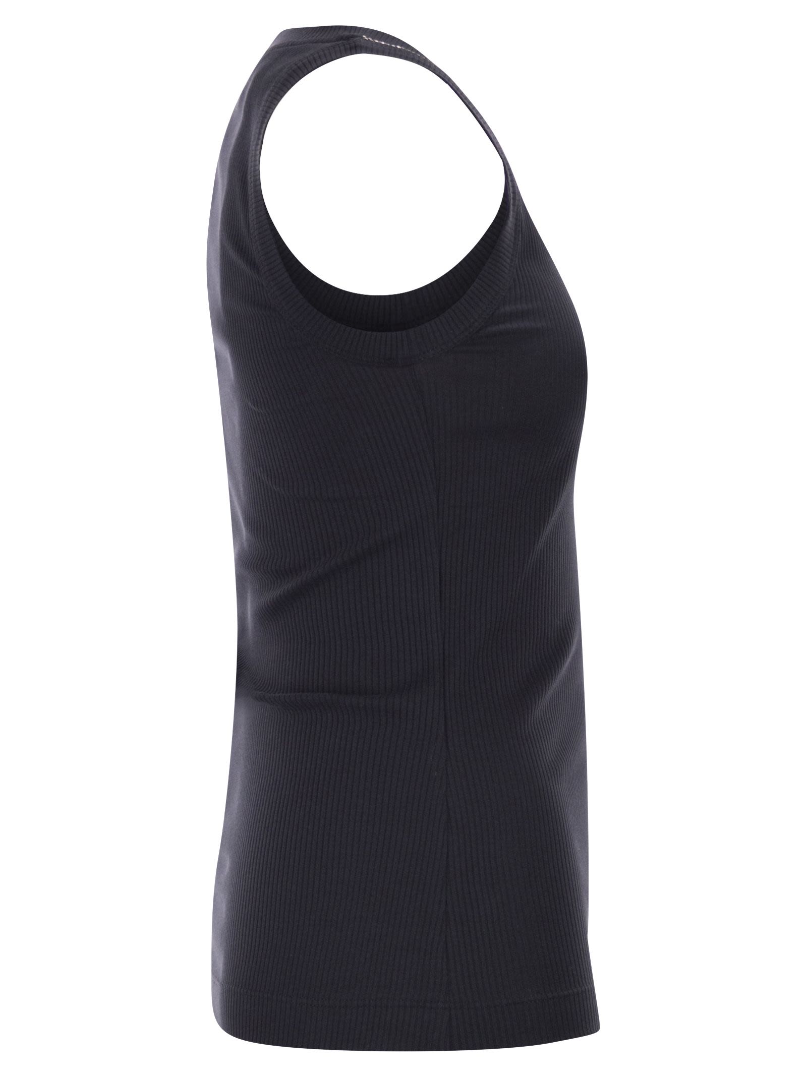 Brunello Cucinelli Women Sleeveless Ribbed Top In Stretch Cotton With Jewelled Trim BRUNELLO CUCINELLI
