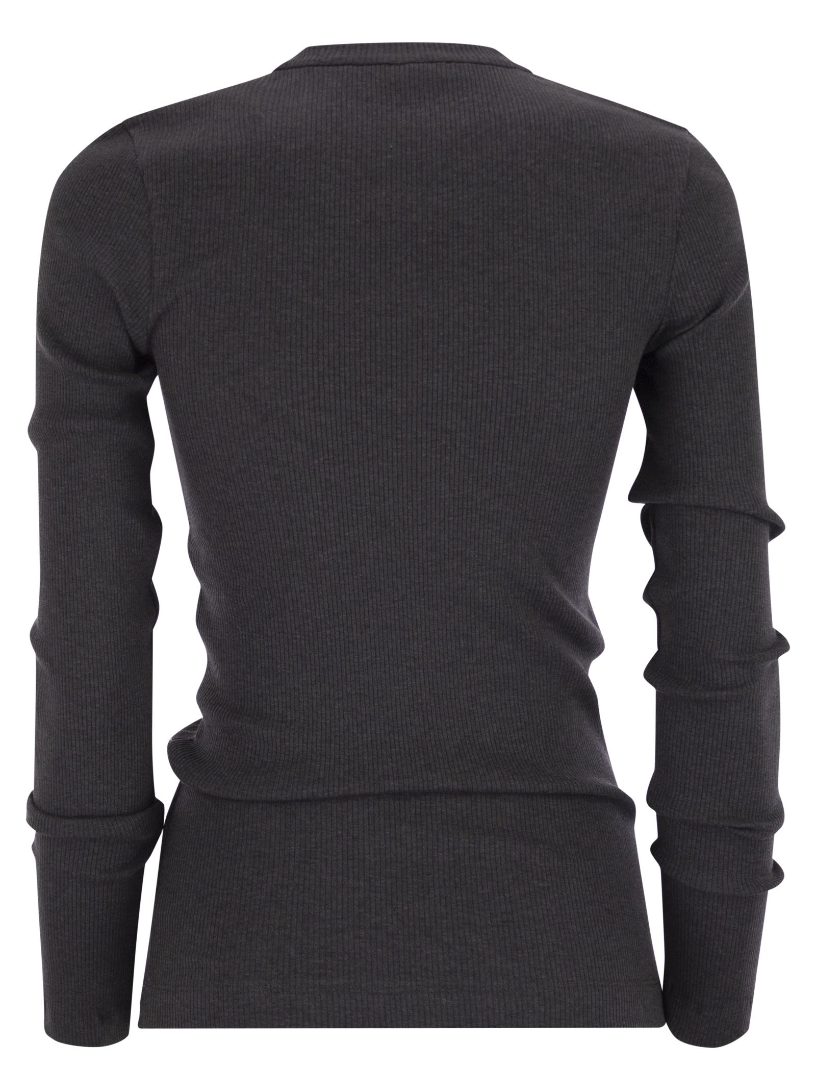 Brunello Cucinelli Women Cotton Jersey T-Shirt With Dazzling Chalk Stripe Embroidery BRUNELLO CUCINELLI
