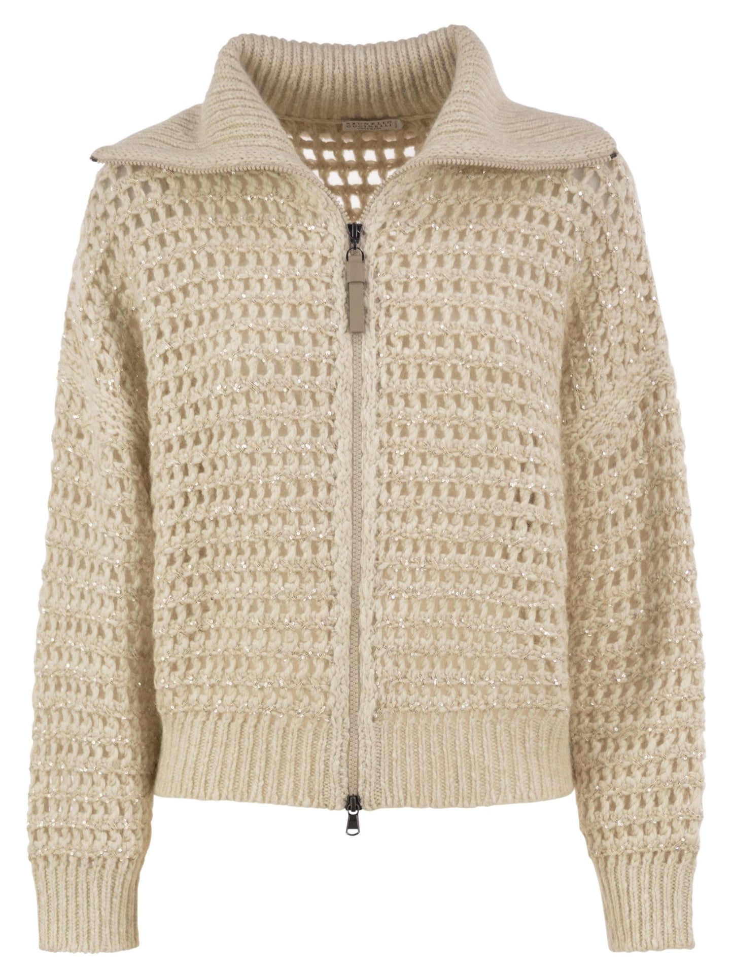 Brunello Cucinelli Women Openwork Wool, Cashmere And Mohair Zip Cardigan BRUNELLO CUCINELLI