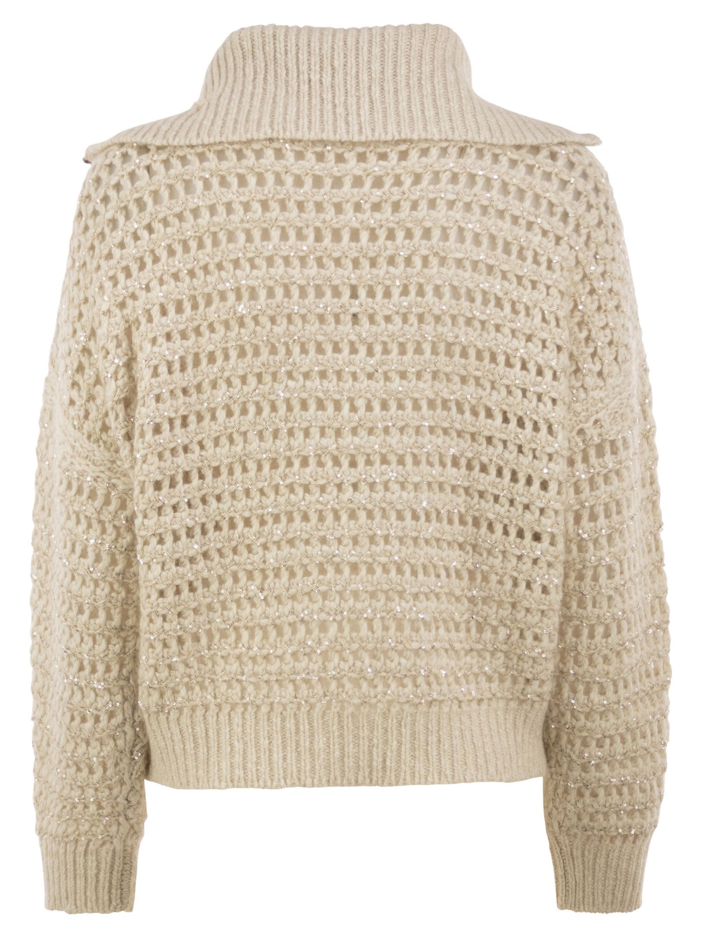 Brunello Cucinelli Women Openwork Wool, Cashmere And Mohair Zip Cardigan BRUNELLO CUCINELLI