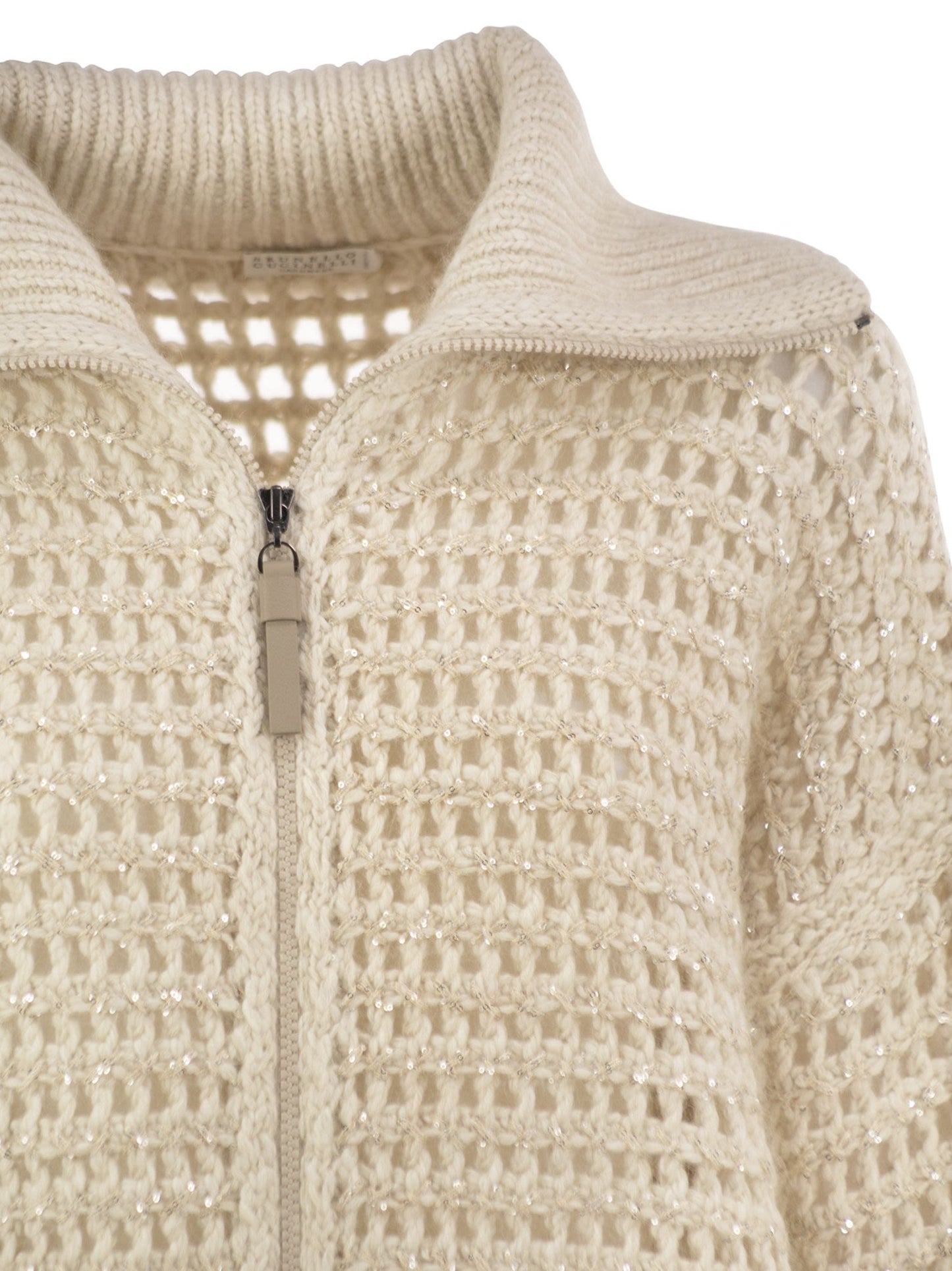 Brunello Cucinelli Women Openwork Wool, Cashmere And Mohair Zip Cardigan BRUNELLO CUCINELLI