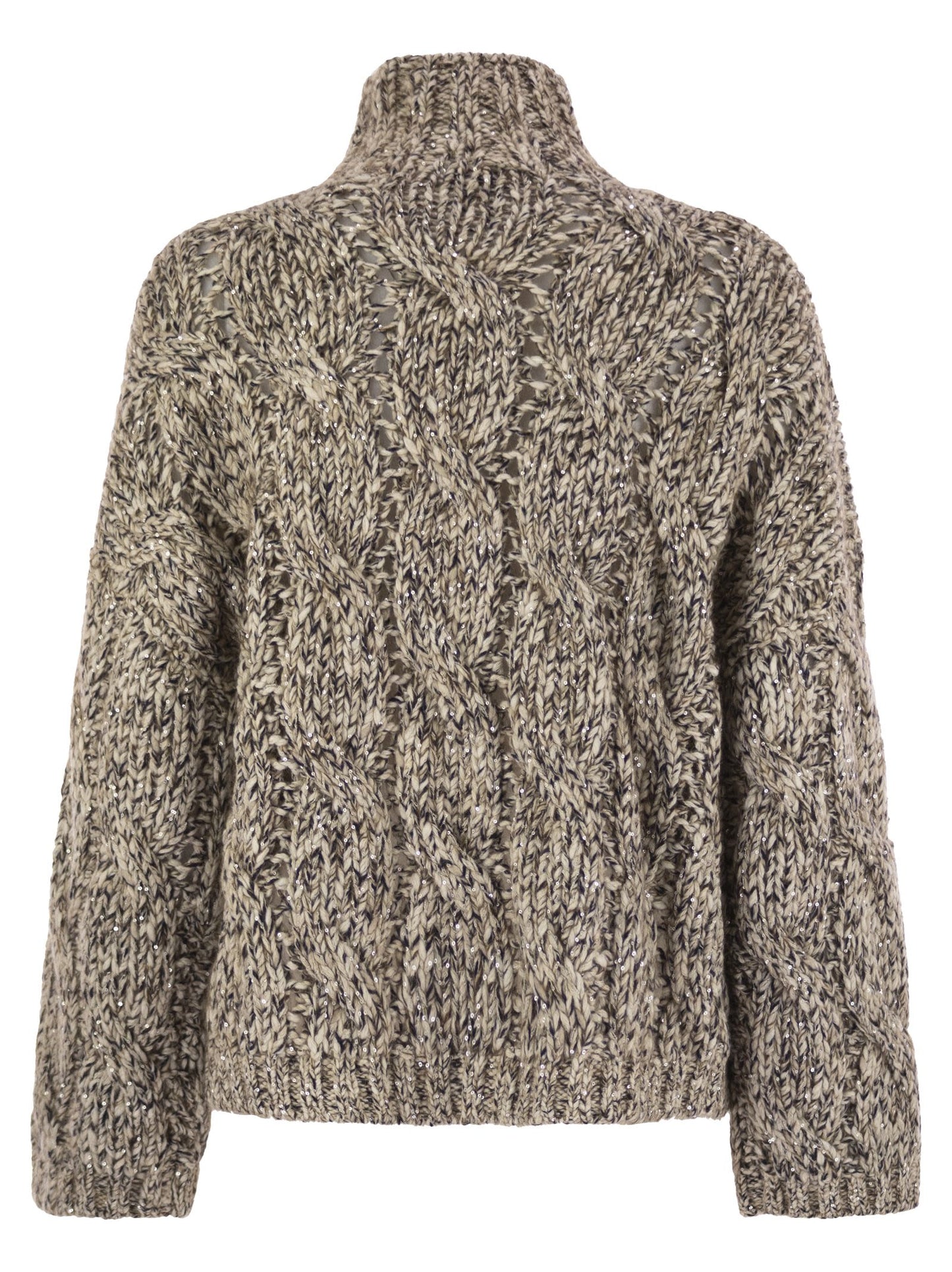 Brunello Cucinelli Women Soft Wool, Cashmere And Mohair Turtleneck Sweater With Braided Design BRUNELLO CUCINELLI