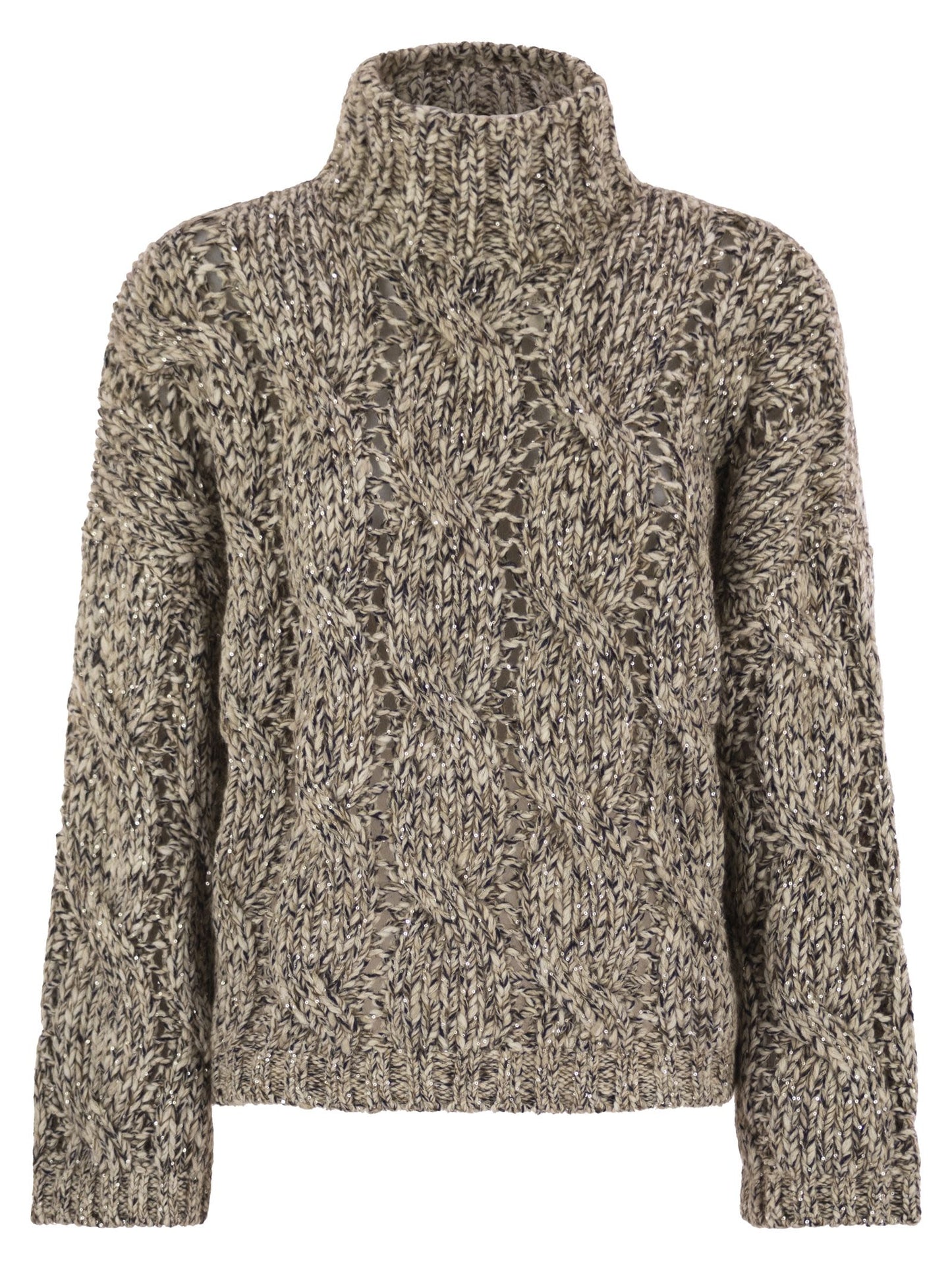 Brunello Cucinelli Women Soft Wool, Cashmere And Mohair Turtleneck Sweater With Braided Design BRUNELLO CUCINELLI