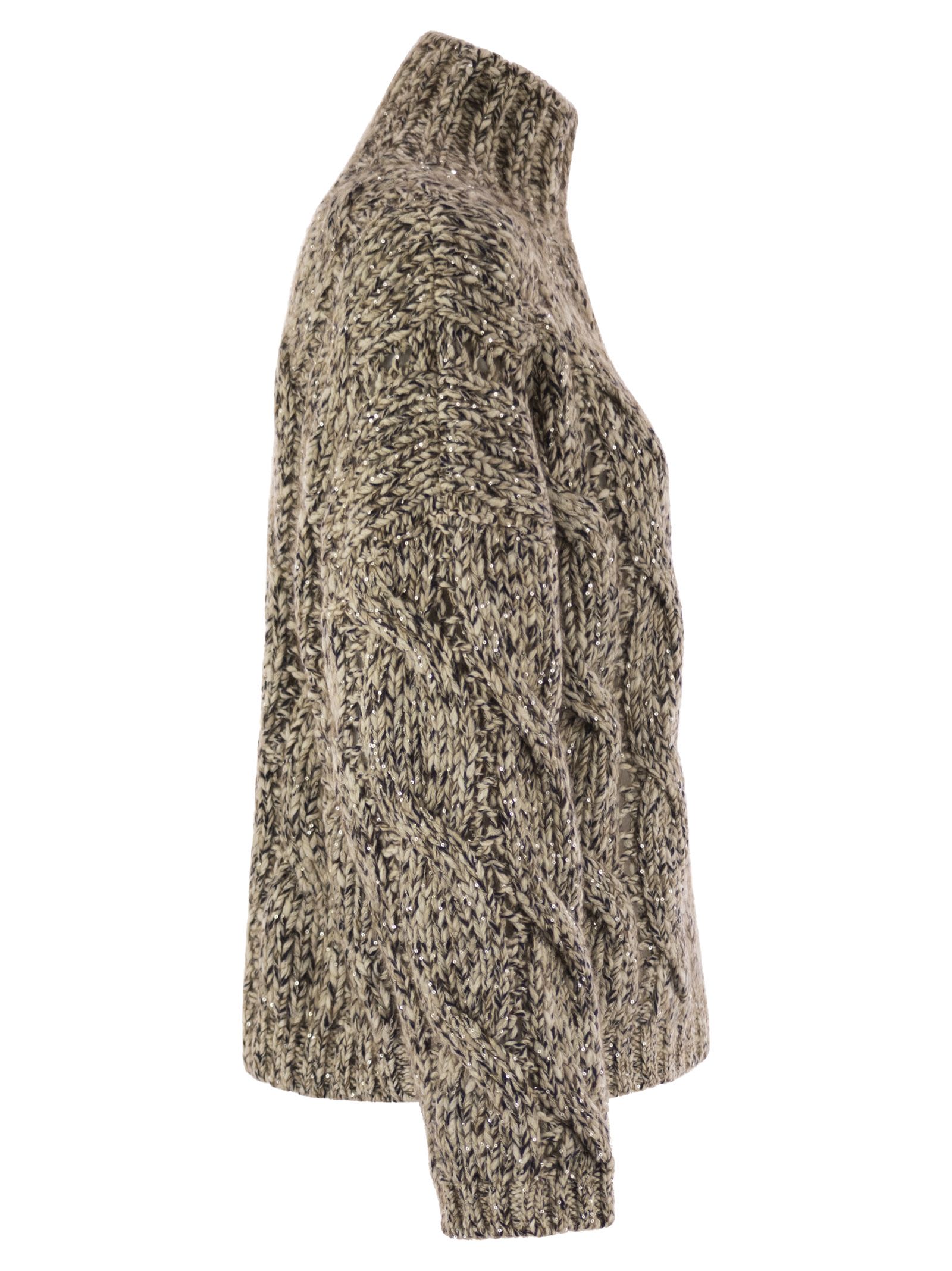 Brunello Cucinelli Women Soft Wool, Cashmere And Mohair Turtleneck Sweater With Braided Design BRUNELLO CUCINELLI