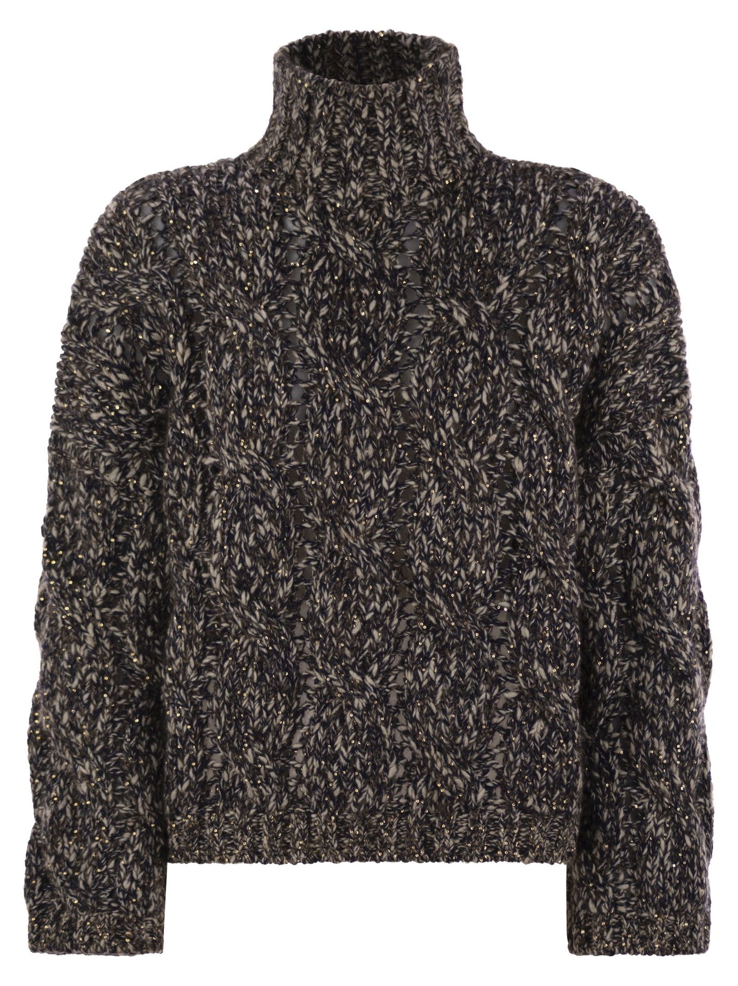 Brunello Cucinelli Women Soft Wool, Cashmere And Mohair Turtleneck Sweater With Braided Design BRUNELLO CUCINELLI
