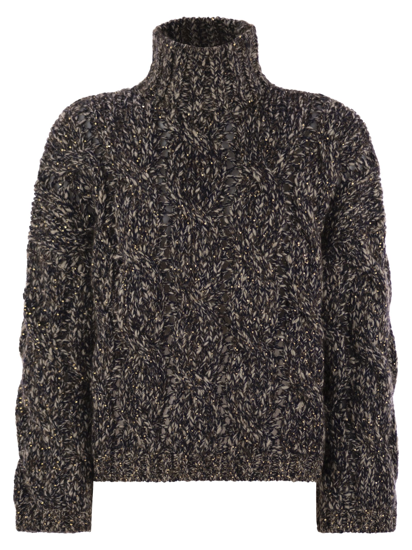 Brunello Cucinelli Women Soft Wool, Cashmere And Mohair Turtleneck Sweater With Braided Design BRUNELLO CUCINELLI