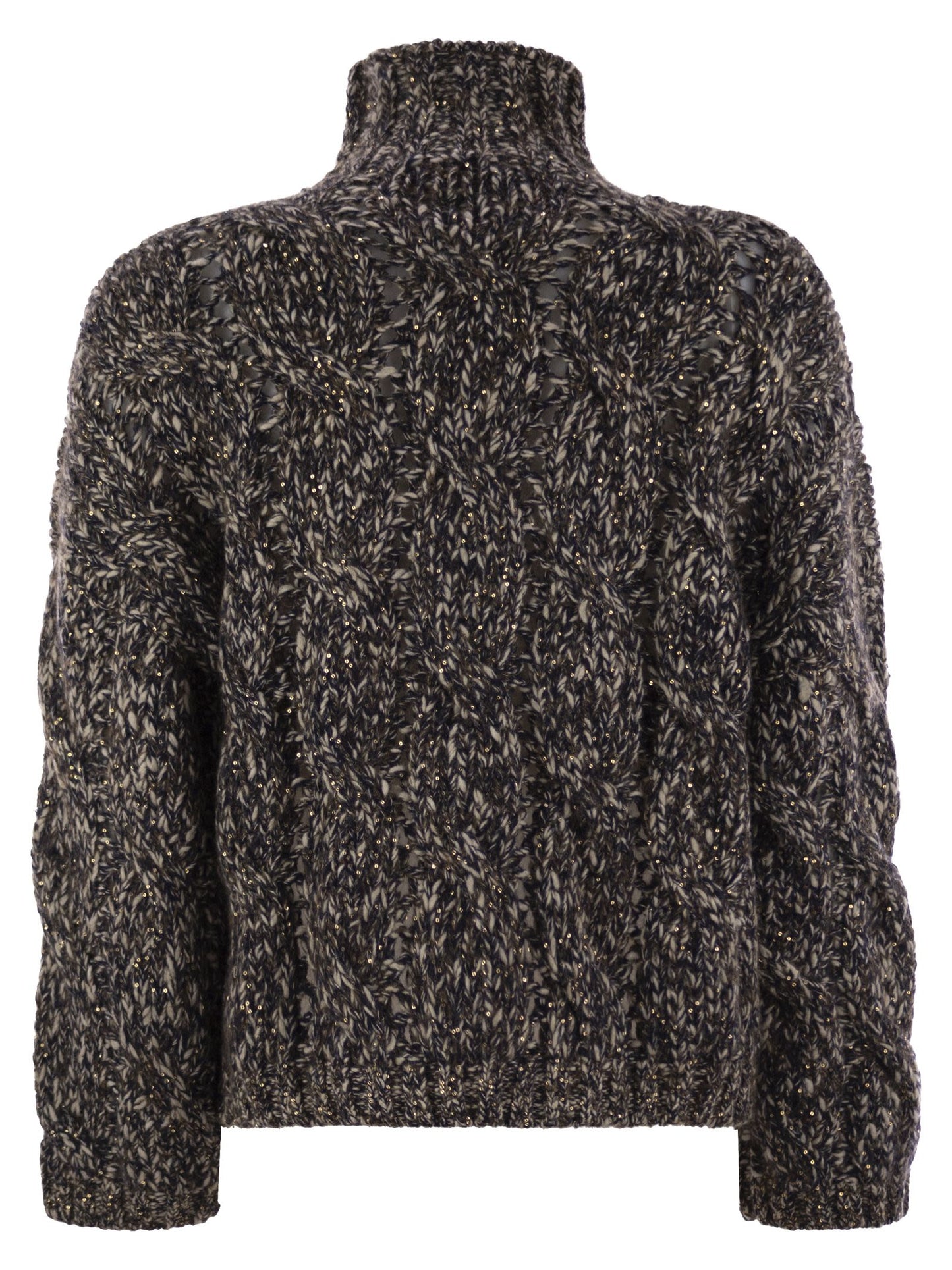 Brunello Cucinelli Women Soft Wool, Cashmere And Mohair Turtleneck Sweater With Braided Design BRUNELLO CUCINELLI