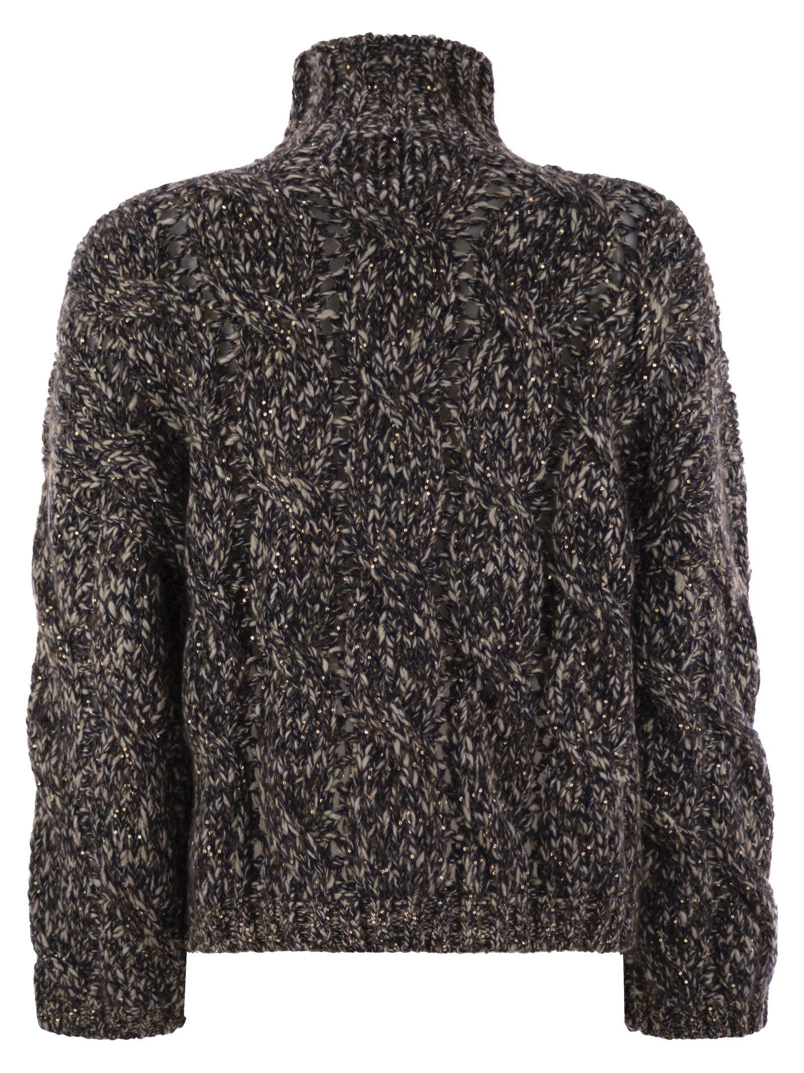 Brunello Cucinelli Women Soft Wool, Cashmere And Mohair Turtleneck Sweater With Braided Design BRUNELLO CUCINELLI