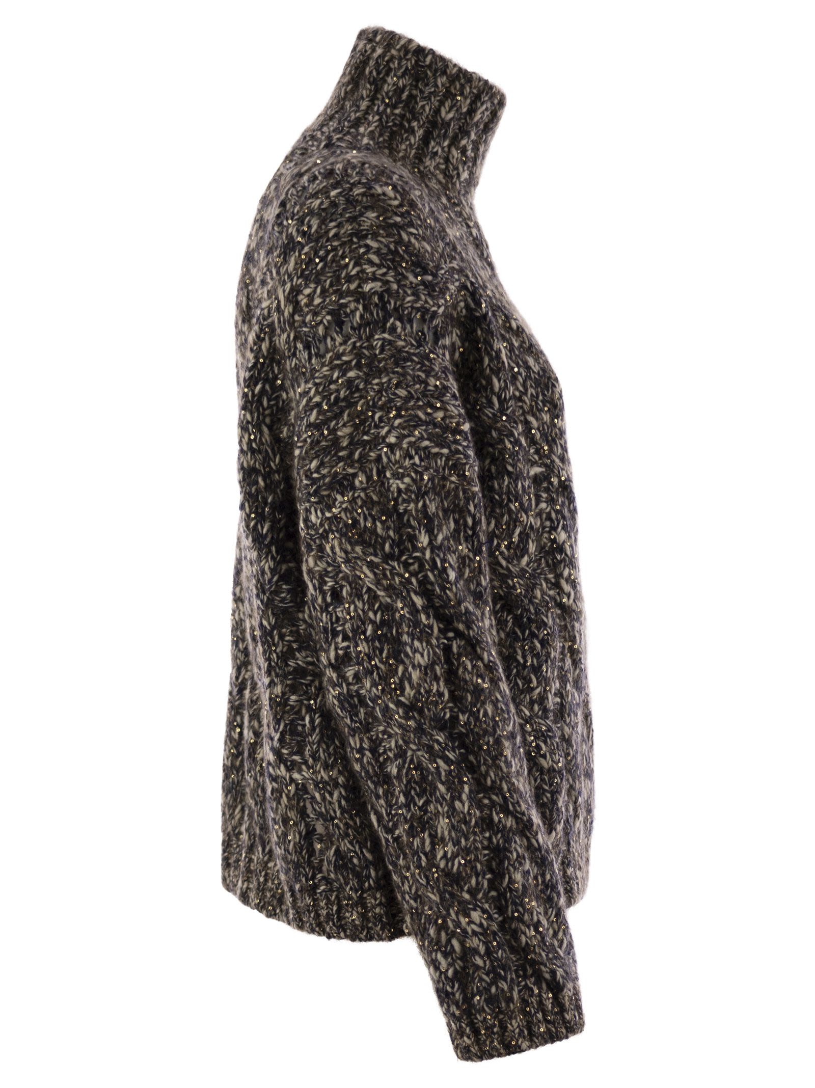 Brunello Cucinelli Women Soft Wool, Cashmere And Mohair Turtleneck Sweater With Braided Design BRUNELLO CUCINELLI