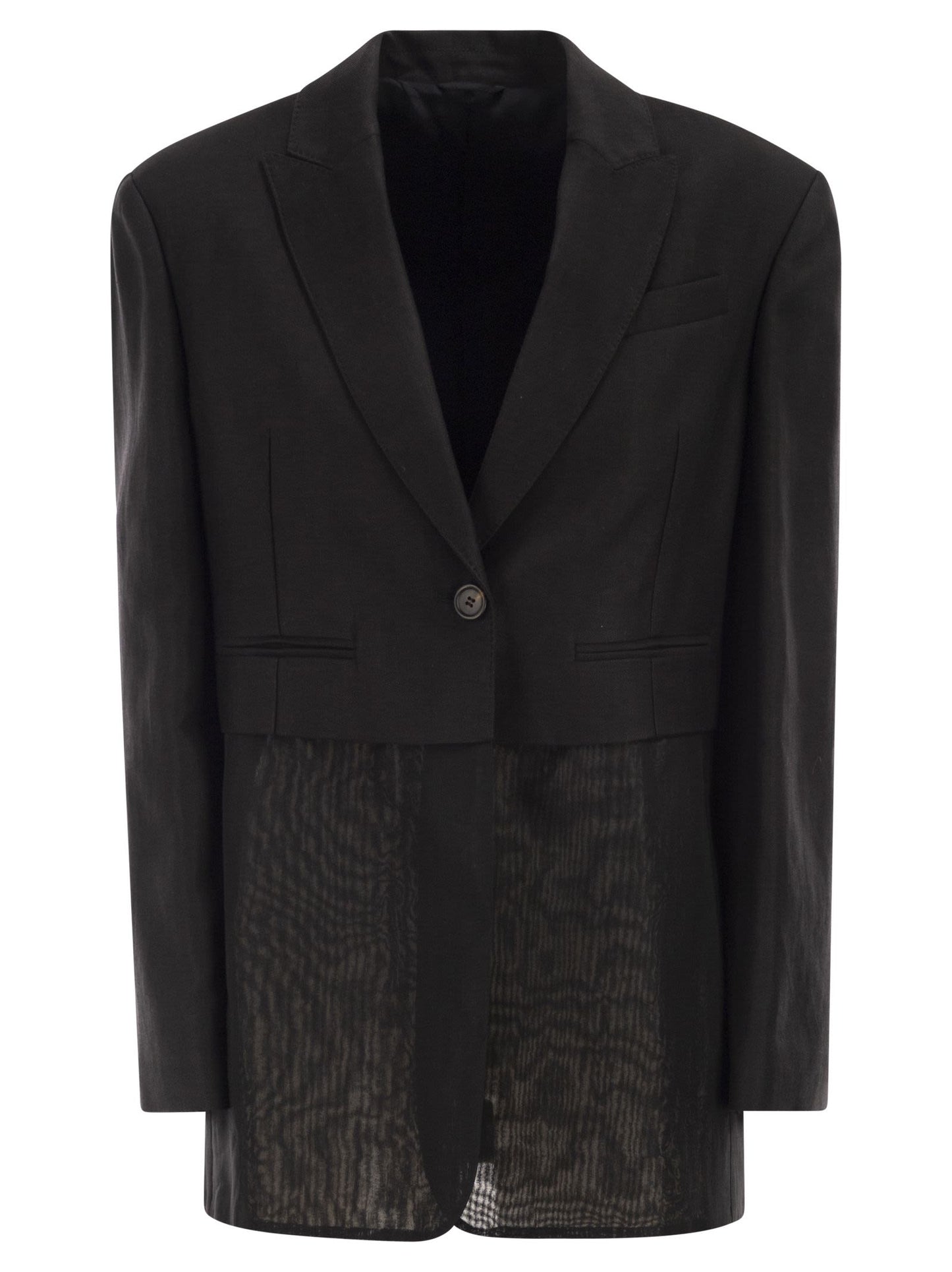 Brunello Cucinelli Women Women's Single-Breasted Viscose And Linen Jacket With Transparent Insert BRUNELLO CUCINELLI