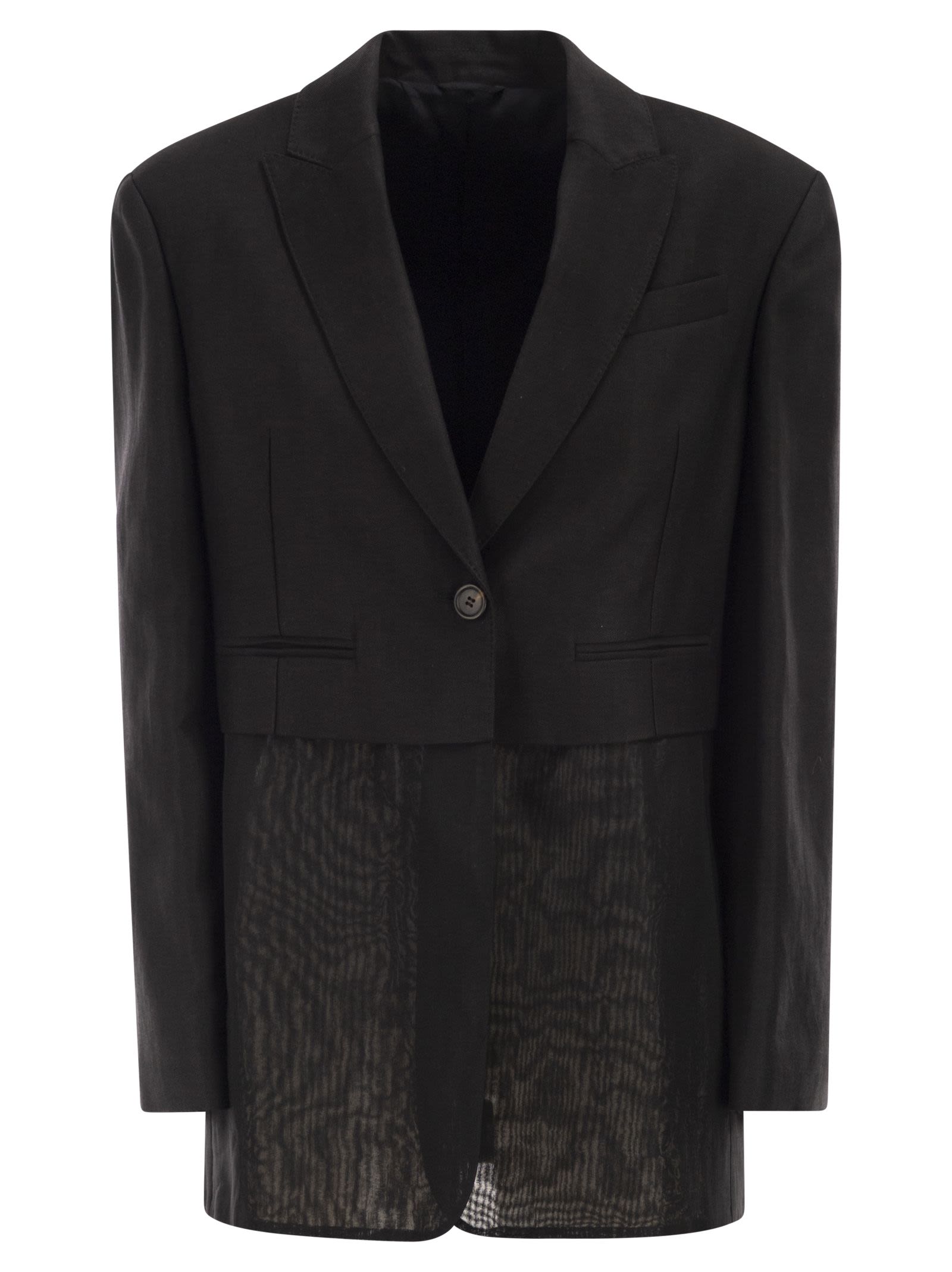 Brunello Cucinelli Women Women's Single-Breasted Viscose And Linen Jacket With Transparent Insert BRUNELLO CUCINELLI