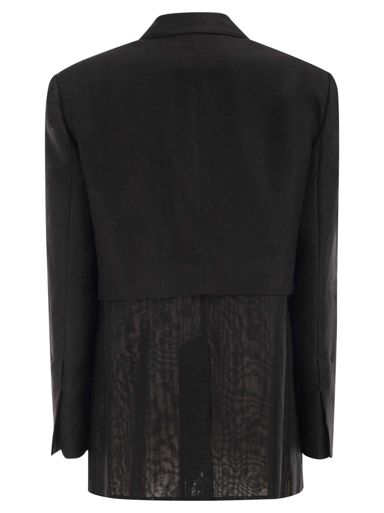 Brunello Cucinelli Women Women's Single-Breasted Viscose And Linen Jacket With Transparent Insert BRUNELLO CUCINELLI