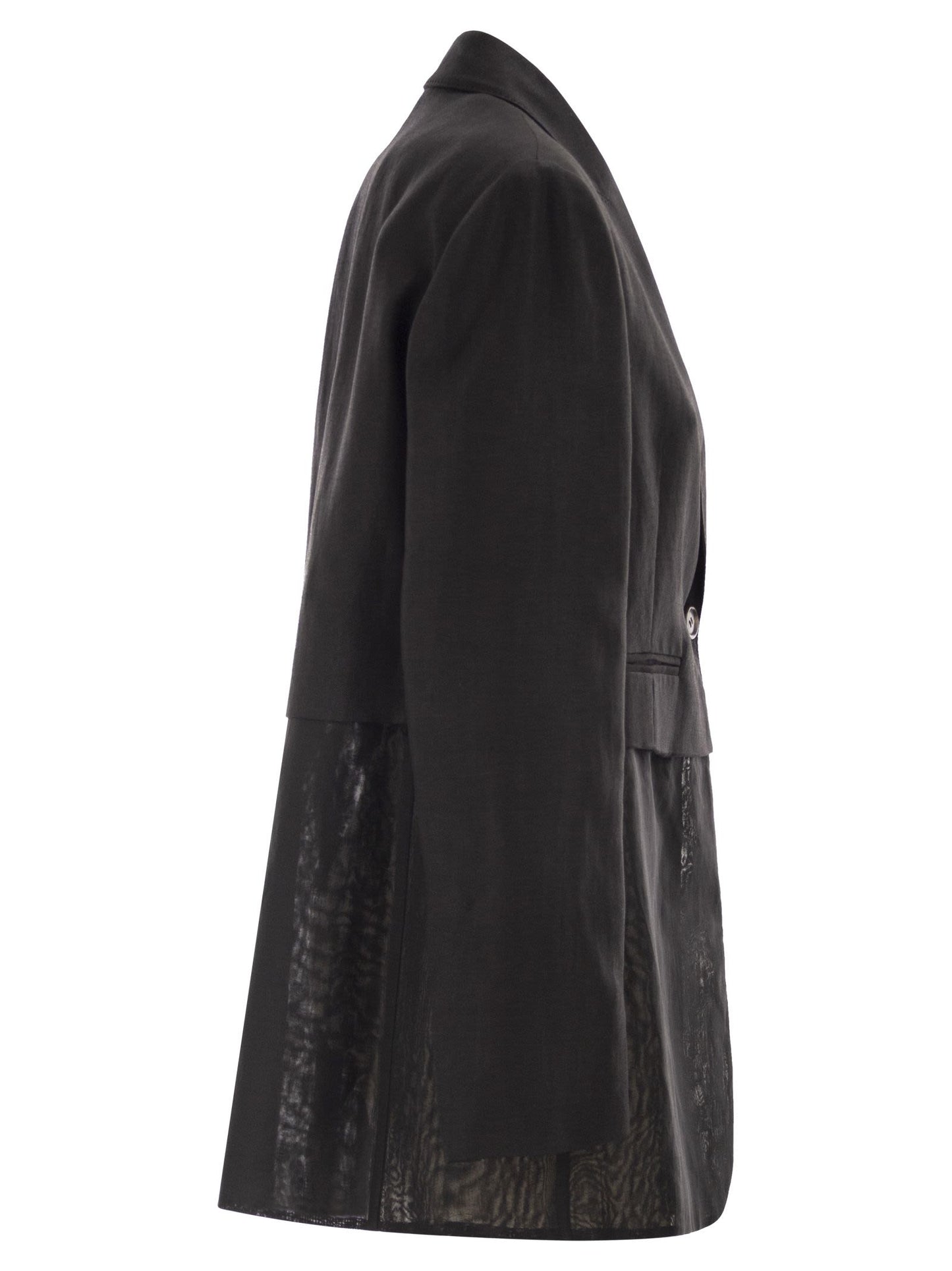 Brunello Cucinelli Women Women's Single-Breasted Viscose And Linen Jacket With Transparent Insert BRUNELLO CUCINELLI