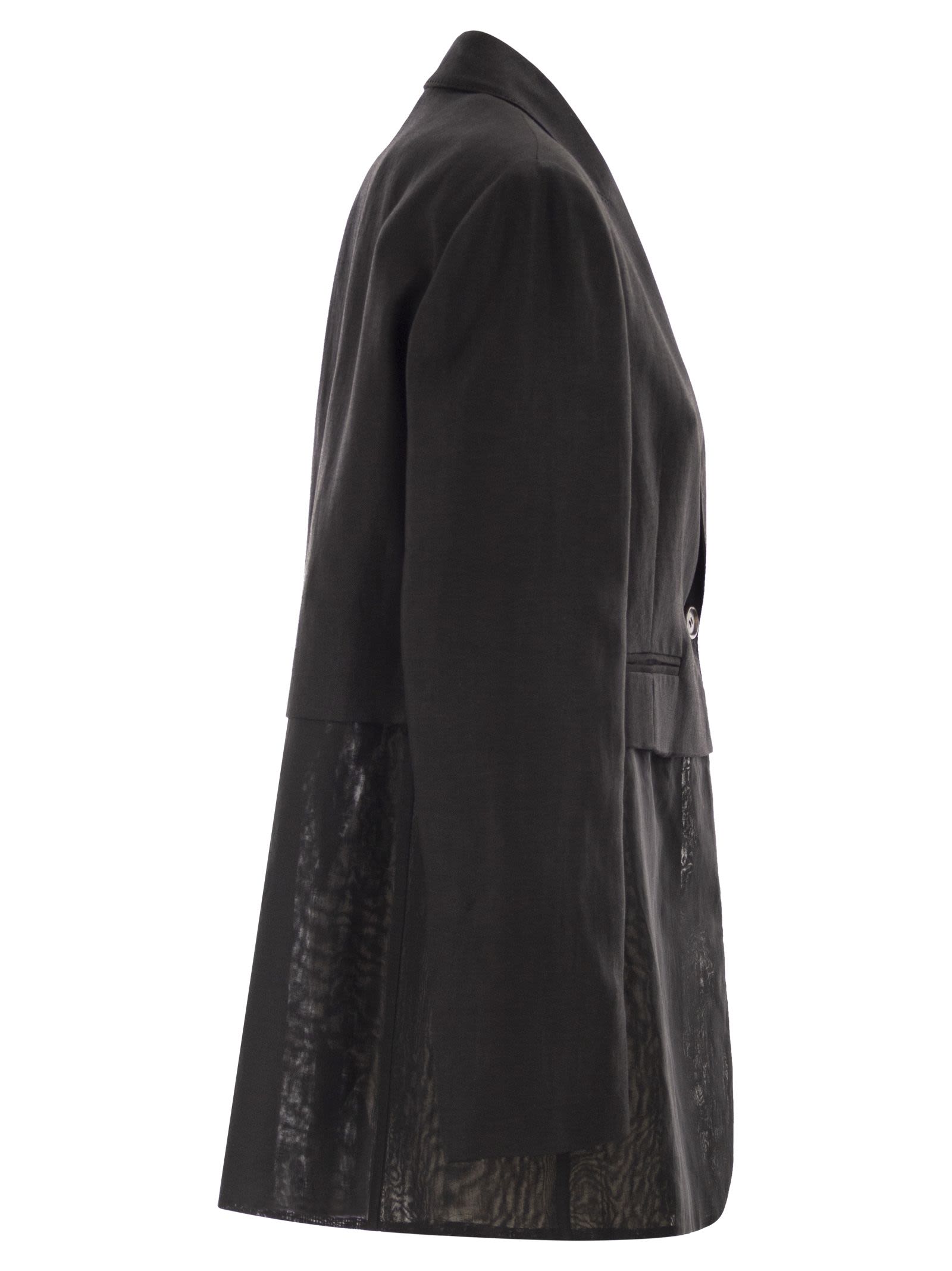 Brunello Cucinelli Women Women's Single-Breasted Viscose And Linen Jacket With Transparent Insert BRUNELLO CUCINELLI