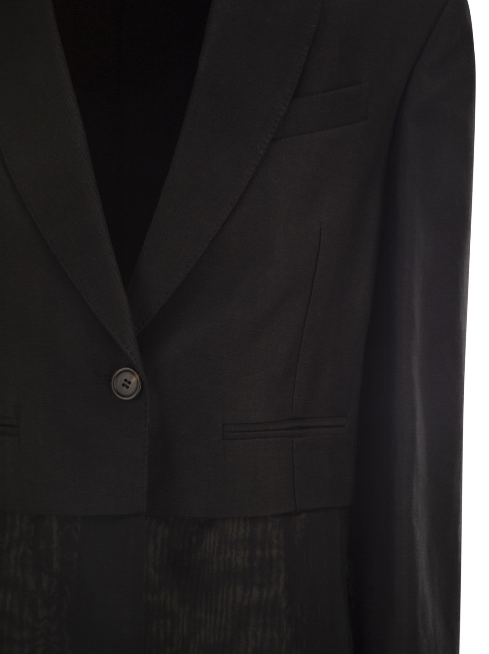 Brunello Cucinelli Women Women's Single-Breasted Viscose And Linen Jacket With Transparent Insert BRUNELLO CUCINELLI