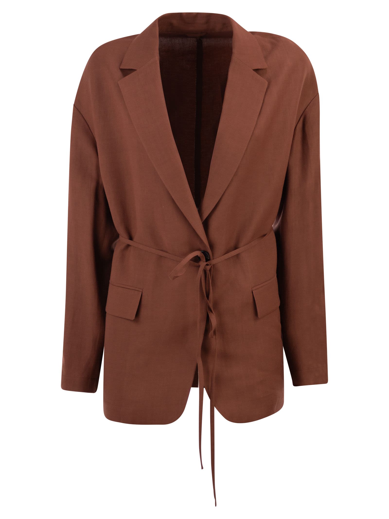 Brunello Cucinelli Women Fluid Viscose And Linen Twill Jacket With Jewellery BRUNELLO CUCINELLI