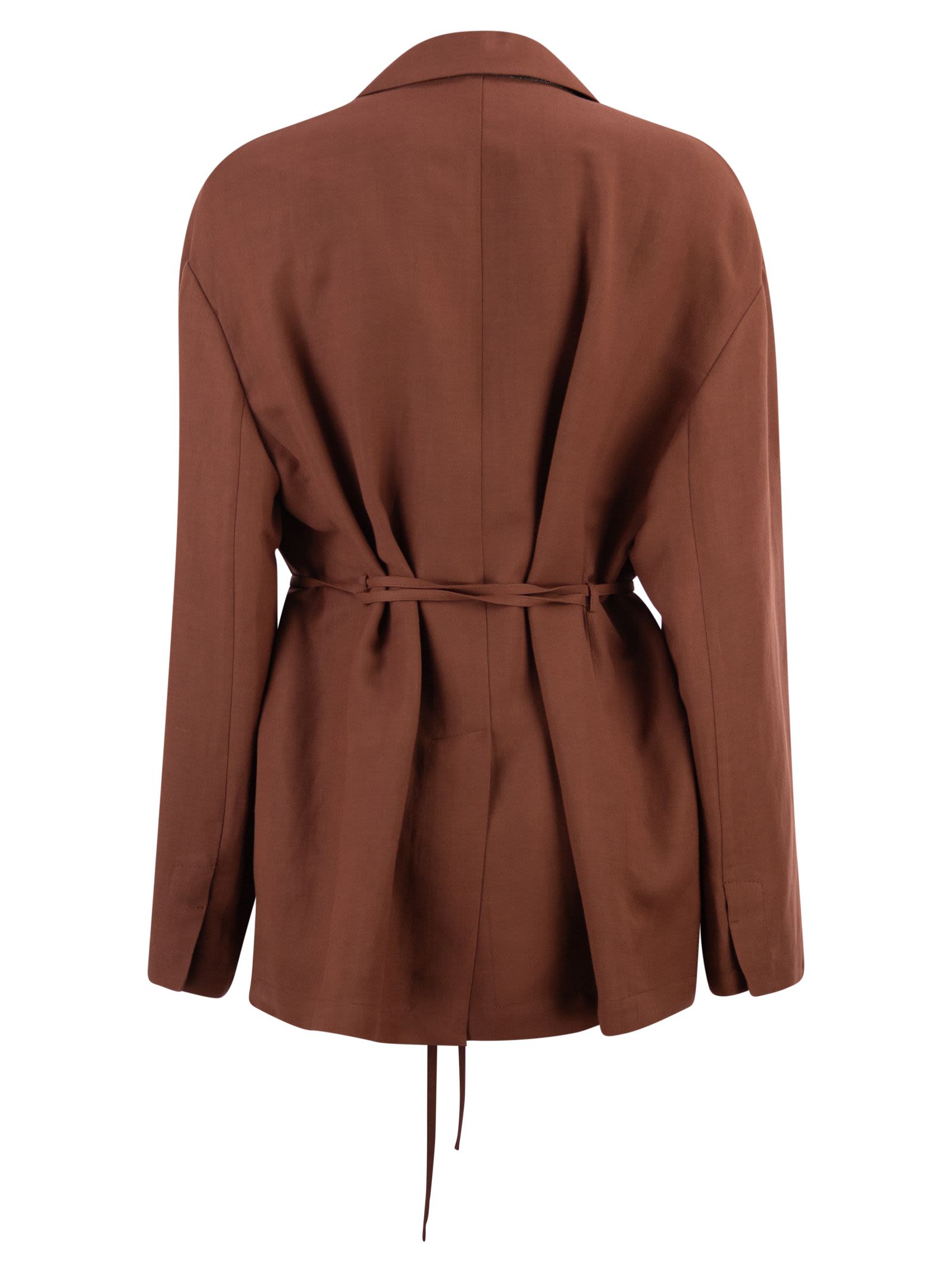 Brunello Cucinelli Women Fluid Viscose And Linen Twill Jacket With Jewellery BRUNELLO CUCINELLI