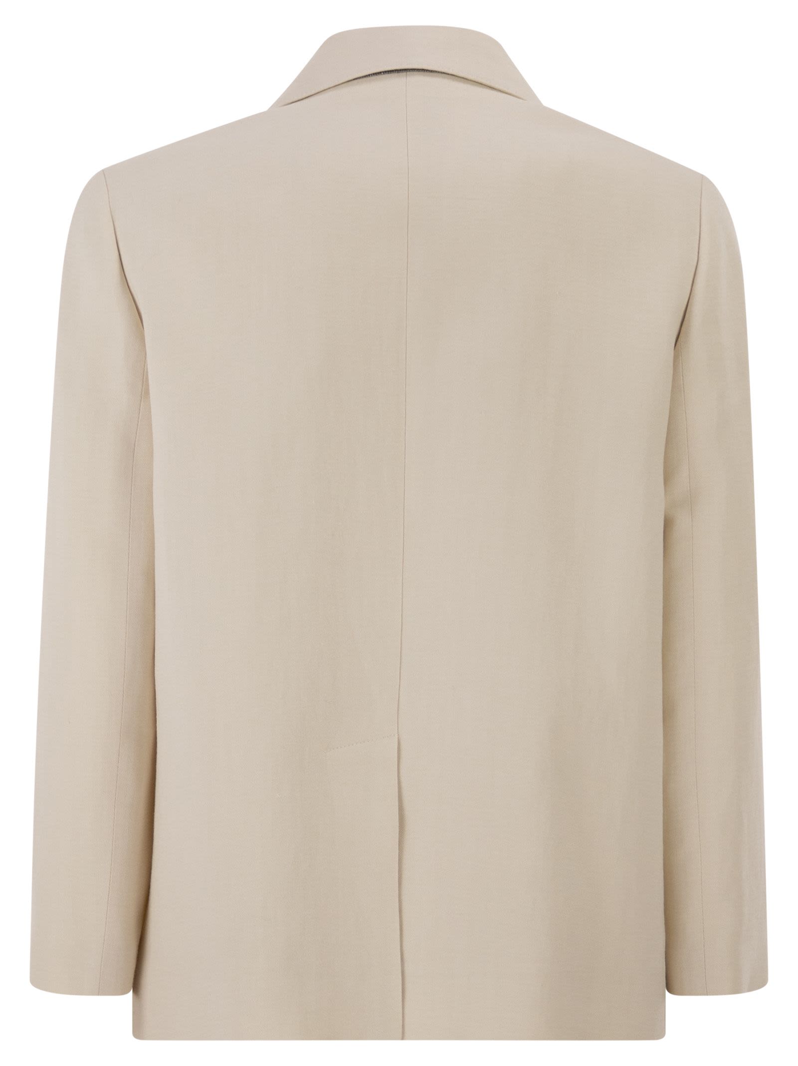Brunello Cucinelli Women Fluid Viscose And Linen Twill Blazer With Jewellery BRUNELLO CUCINELLI