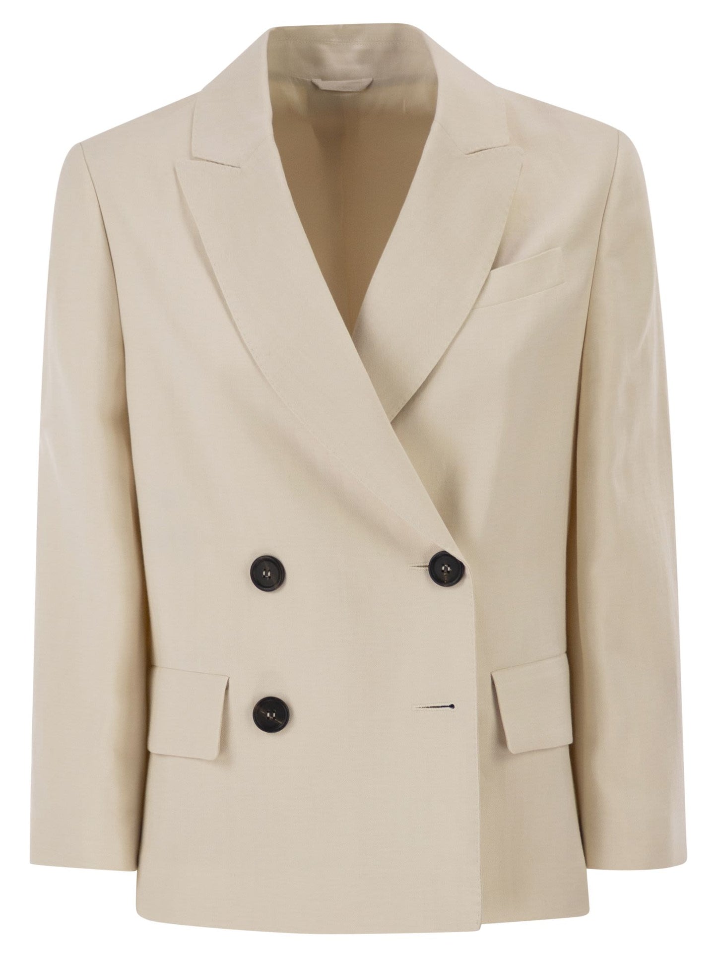 Brunello Cucinelli Women Fluid Viscose And Linen Twill Blazer With Jewellery BRUNELLO CUCINELLI