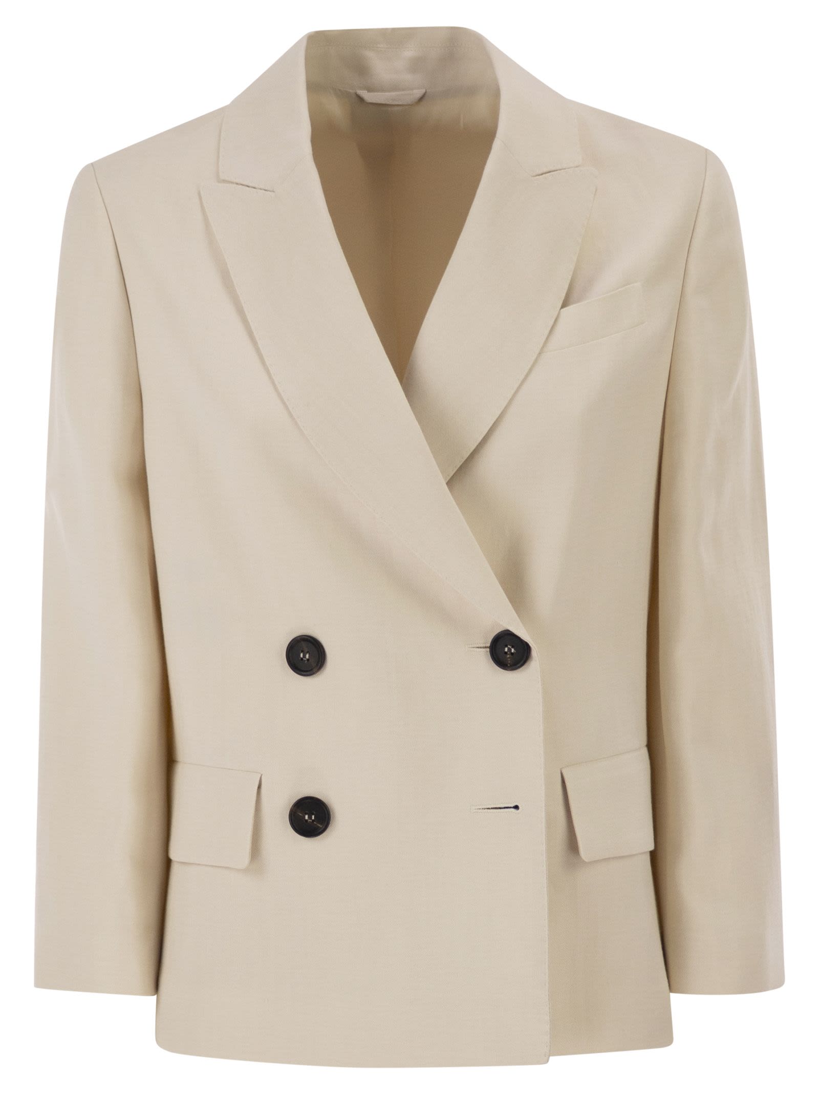 Brunello Cucinelli Women Fluid Viscose And Linen Twill Blazer With Jewellery BRUNELLO CUCINELLI