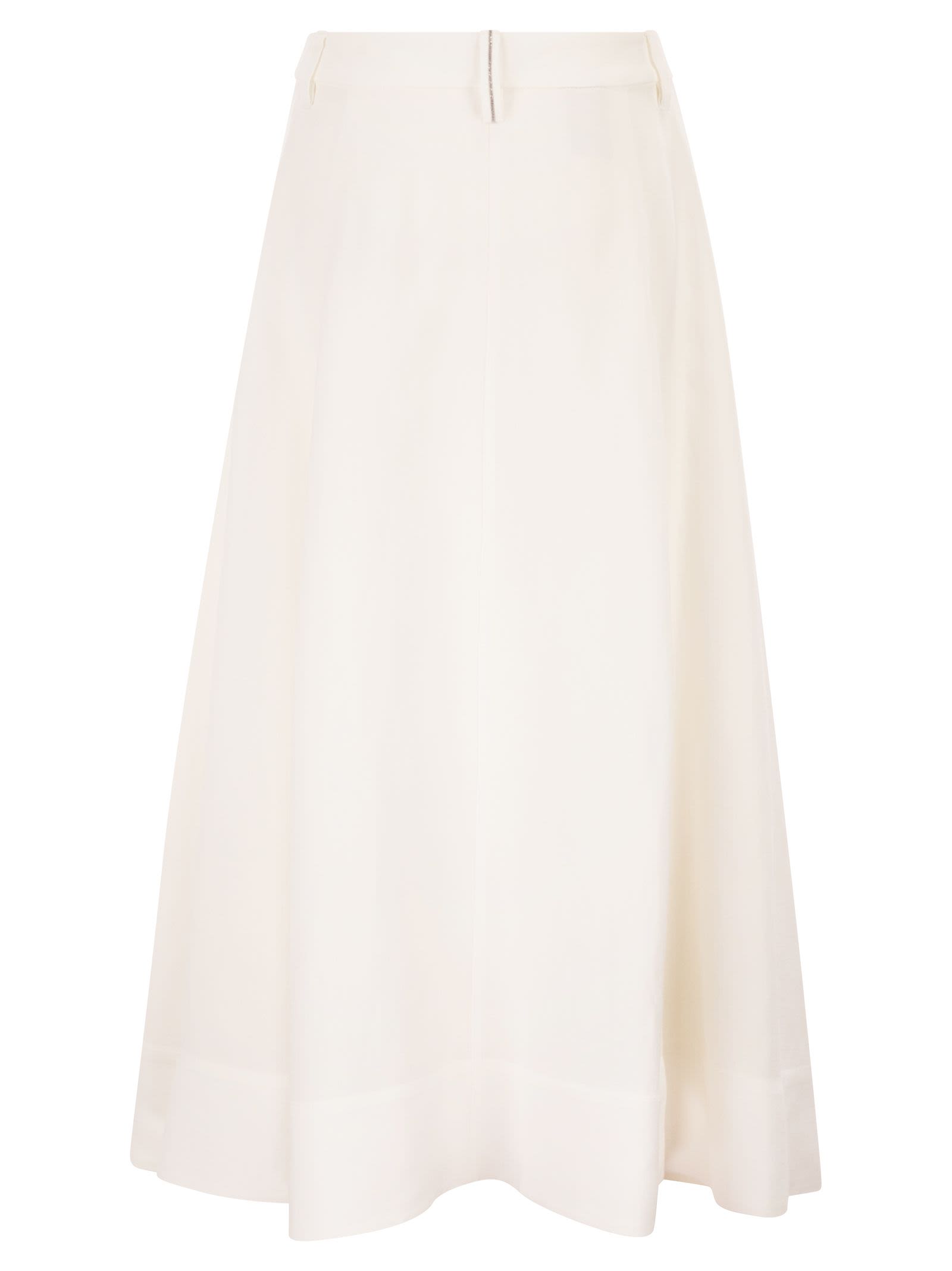 Brunello Cucinelli Women Sartorial Skirt In Fluid Viscose And Linen Twill With Jewellery Detail BRUNELLO CUCINELLI