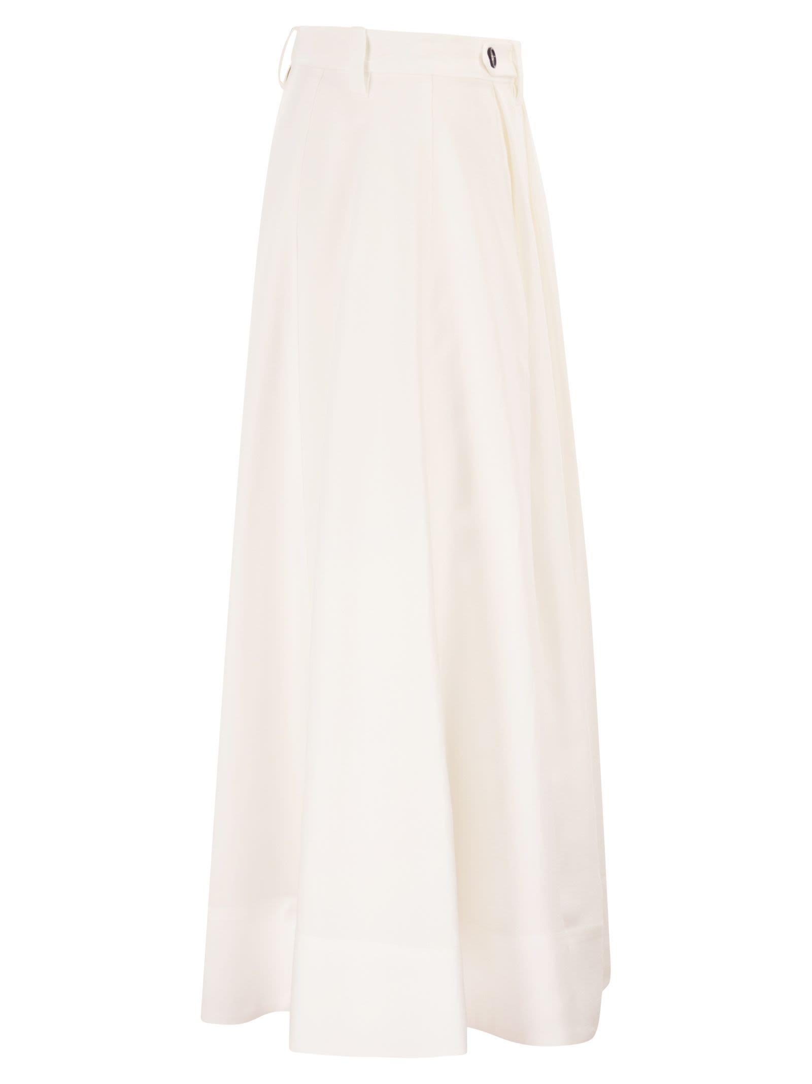 Brunello Cucinelli Women Sartorial Skirt In Fluid Viscose And Linen Twill With Jewellery Detail BRUNELLO CUCINELLI