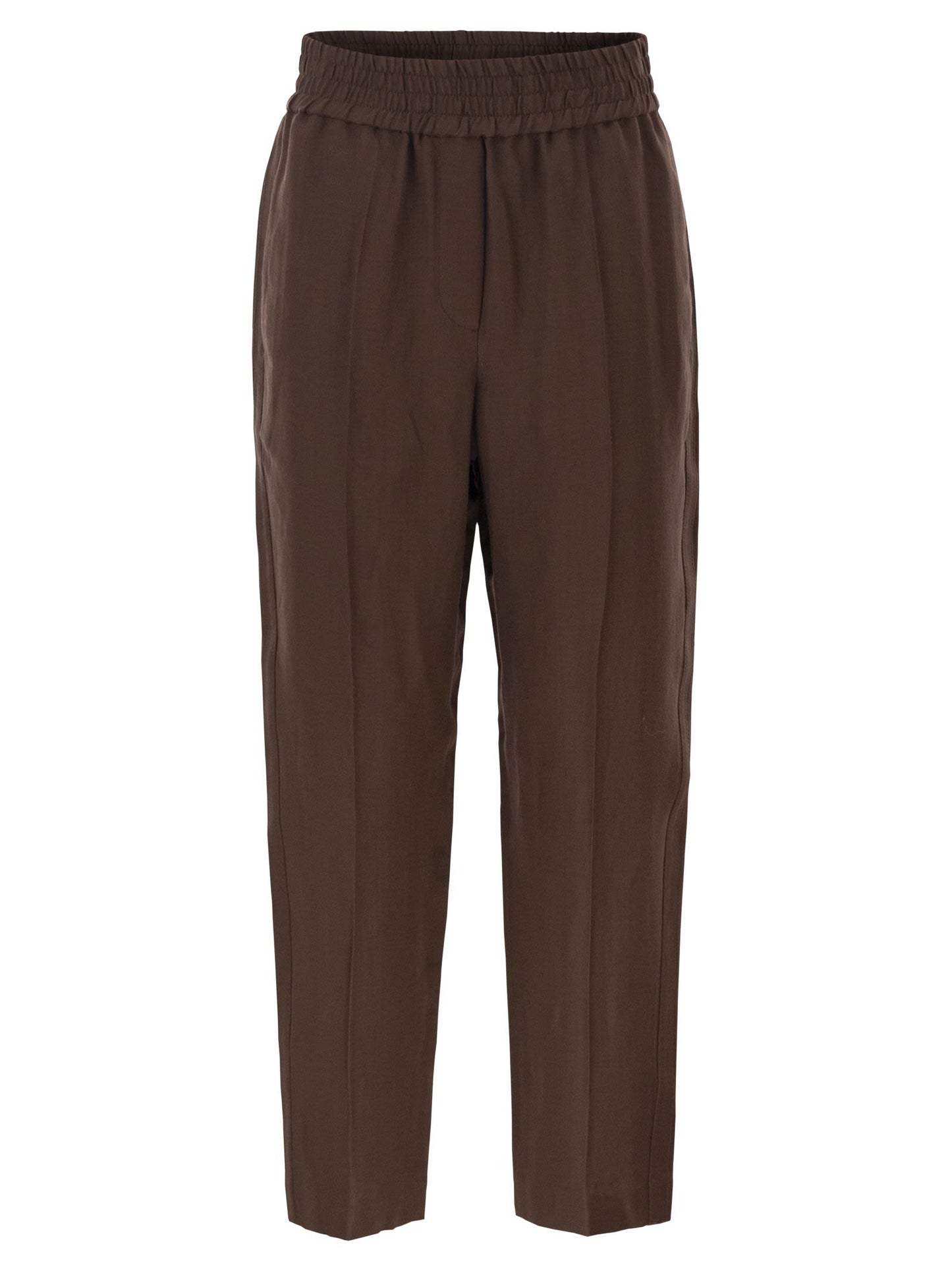 Brunello Cucinelli Women Baggy Pull-Up Trousers In Viscose And Linen Fluid Twill BRUNELLO CUCINELLI