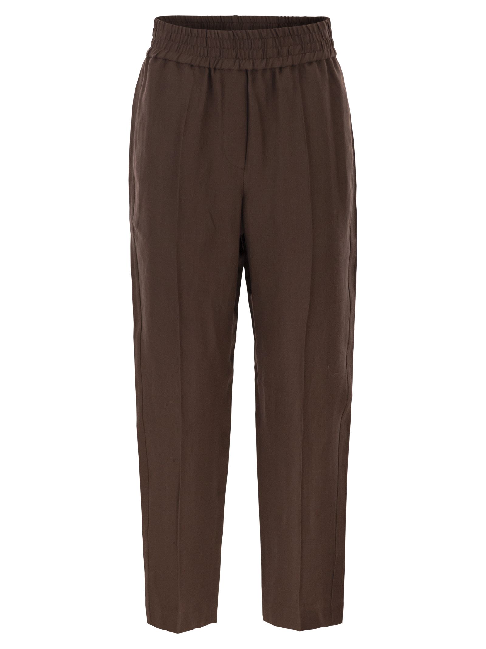 Brunello Cucinelli Women Baggy Pull-Up Trousers In Viscose And Linen Fluid Twill BRUNELLO CUCINELLI