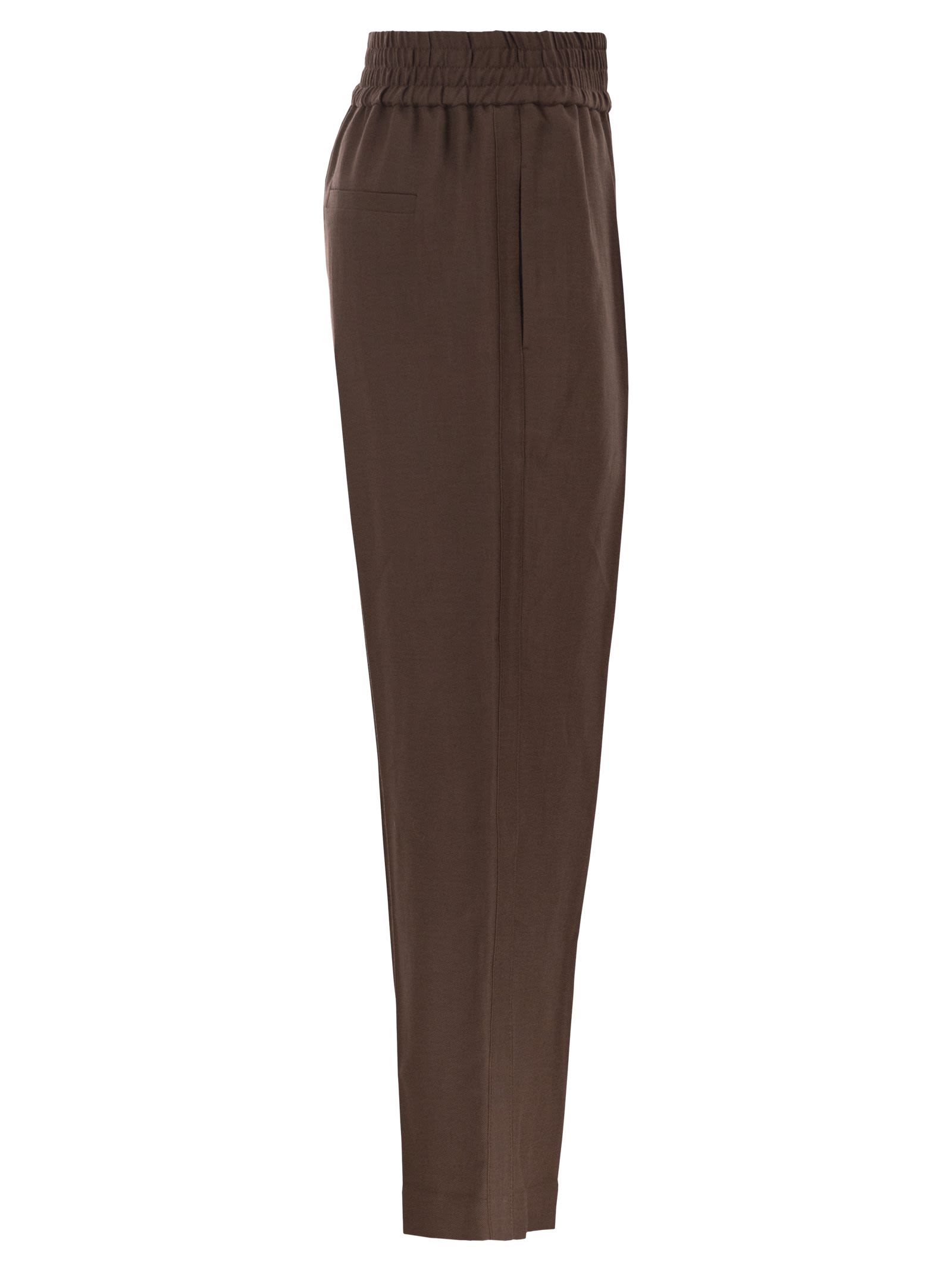 Brunello Cucinelli Women Baggy Pull-Up Trousers In Viscose And Linen Fluid Twill BRUNELLO CUCINELLI