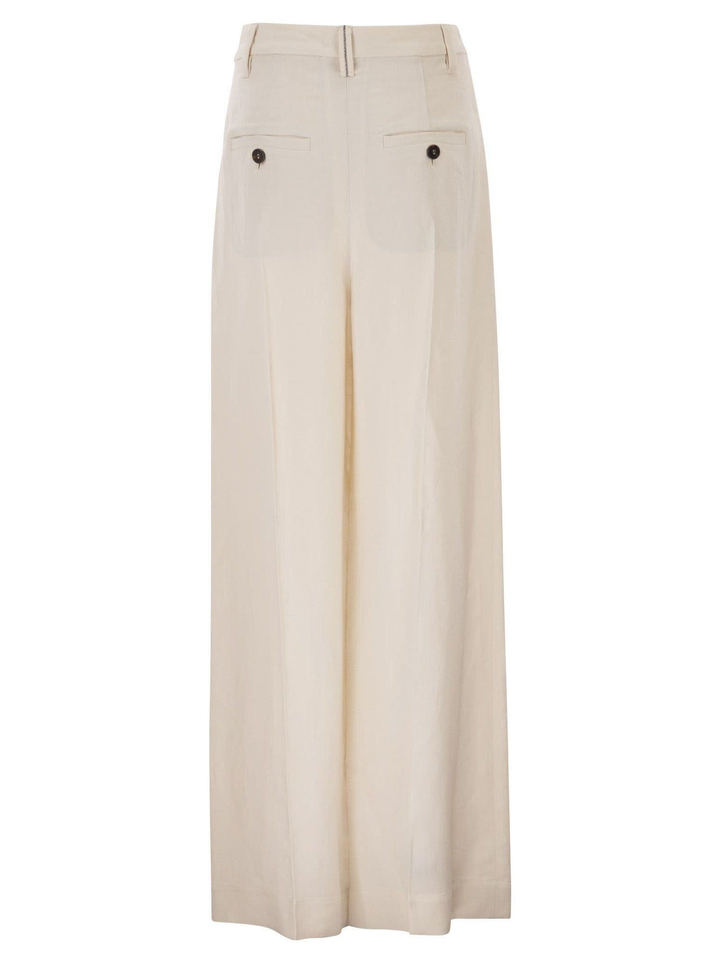 Brunello Cucinelli Women Tailored Trousers In Fluid Viscose And Linen Twill With Double Pleats BRUNELLO CUCINELLI